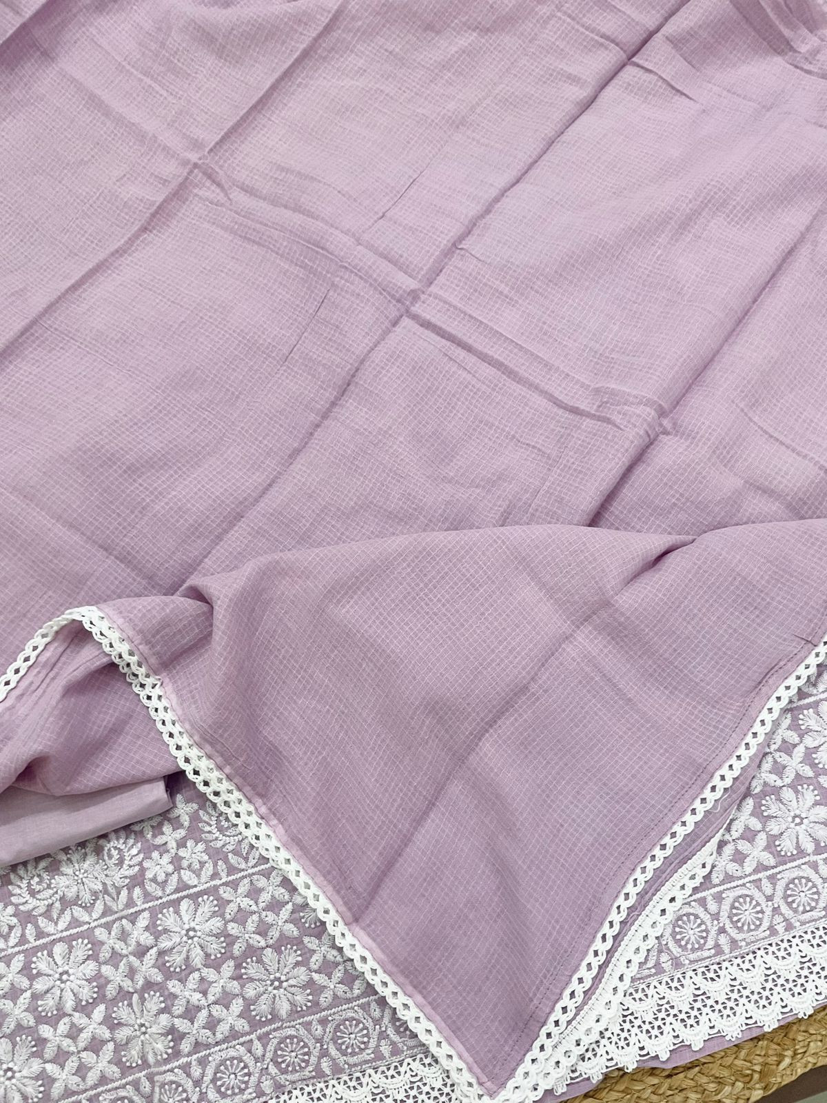 Soft Kota Cotton Embroidered Suit - Lavender