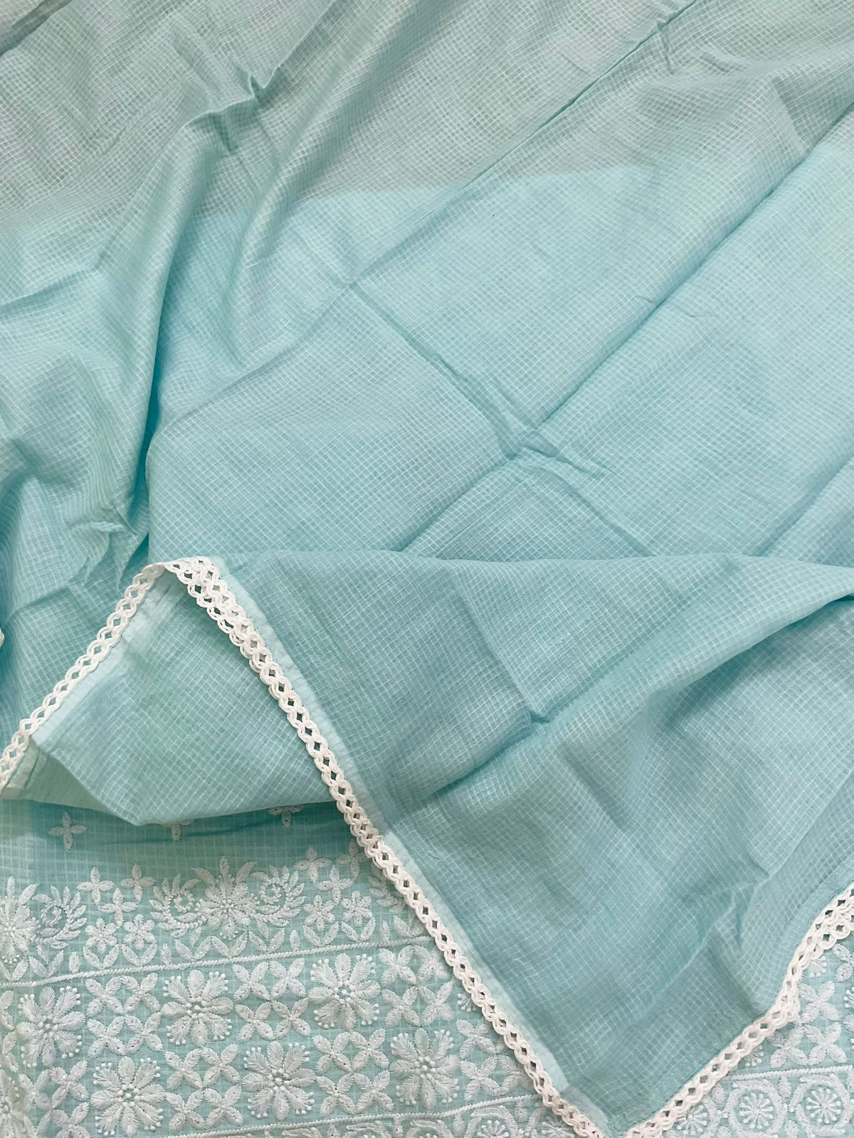 Soft Kota Cotton Embroidered Suit - Blue