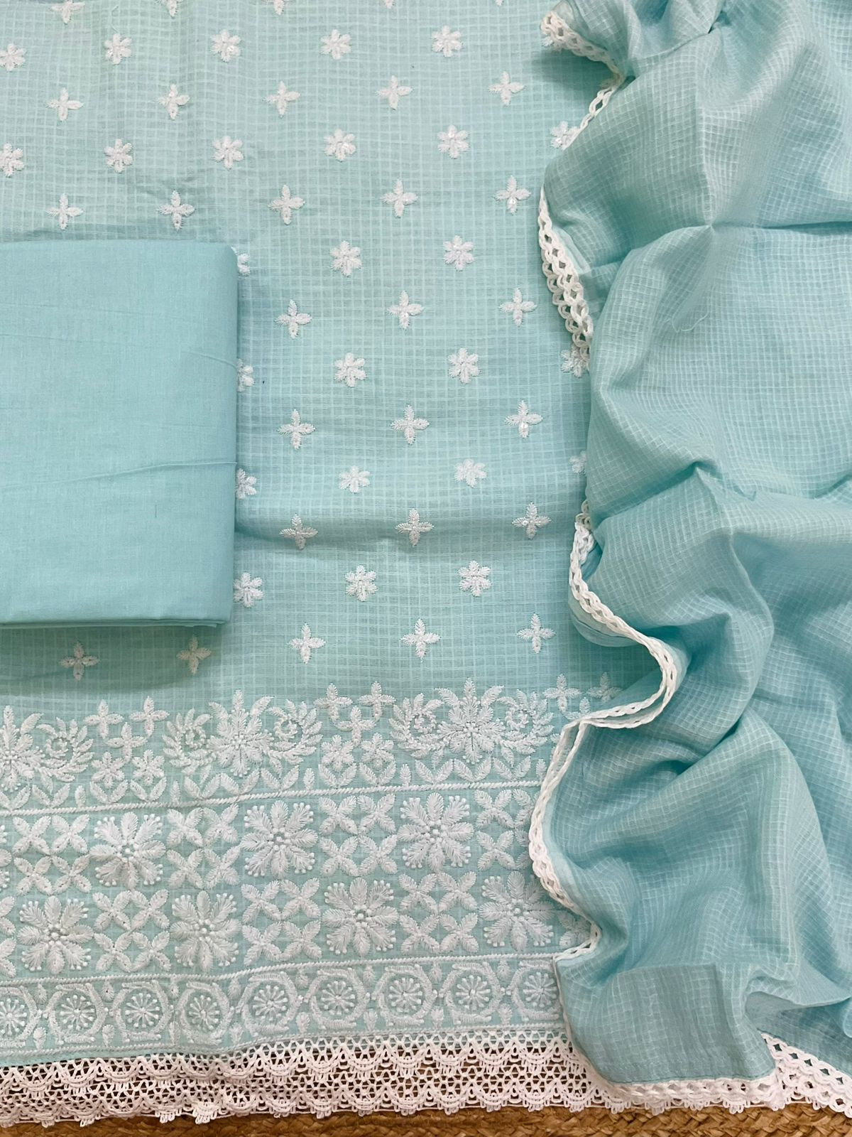 Soft Kota Cotton Embroidered Suit - Blue