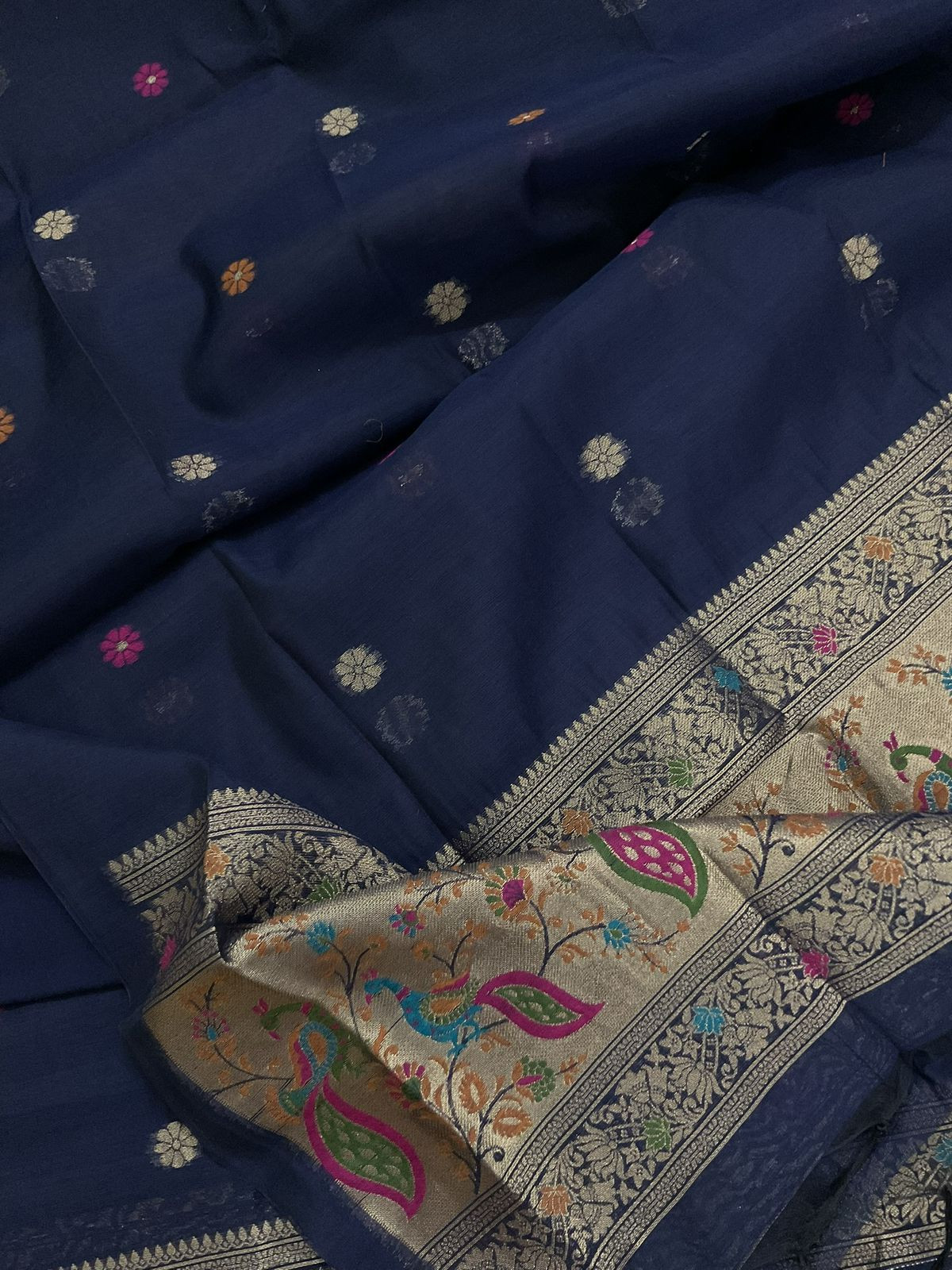 Soft Kora Chanderi Paithani Style Weaved Suit - Blue
