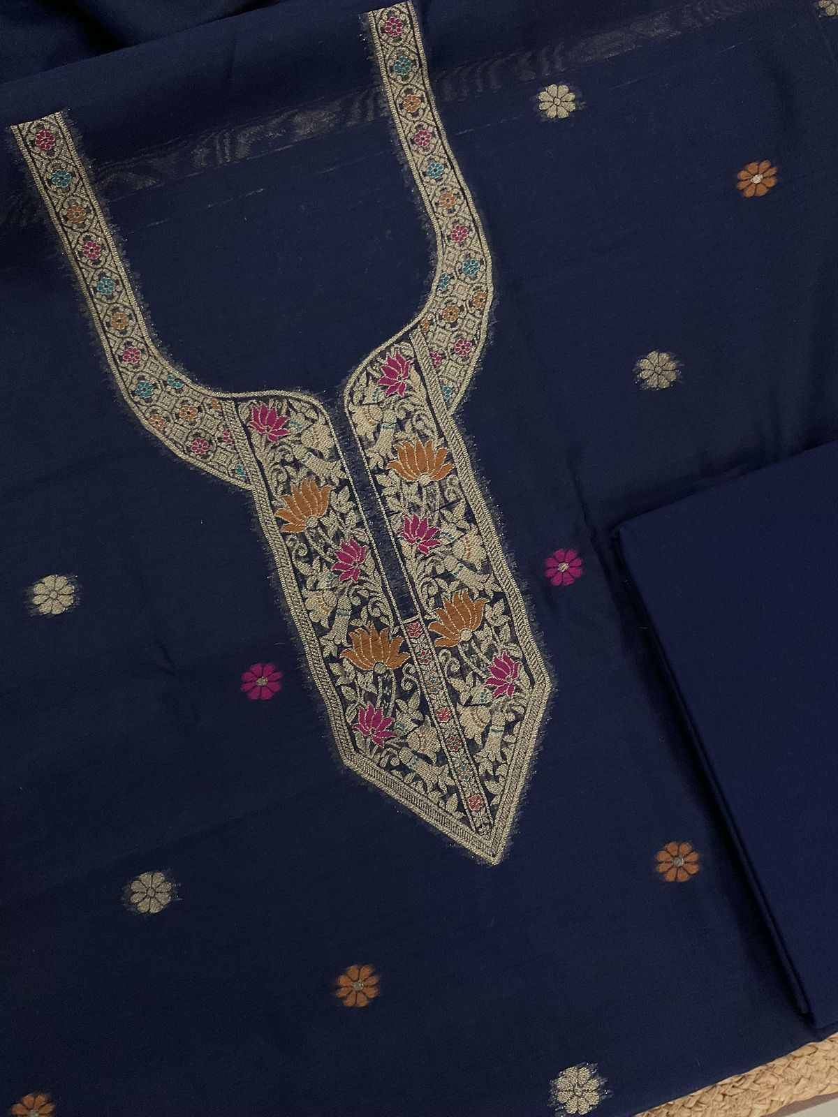 Soft Kora Chanderi Paithani  Style Weaved Suit - Blue