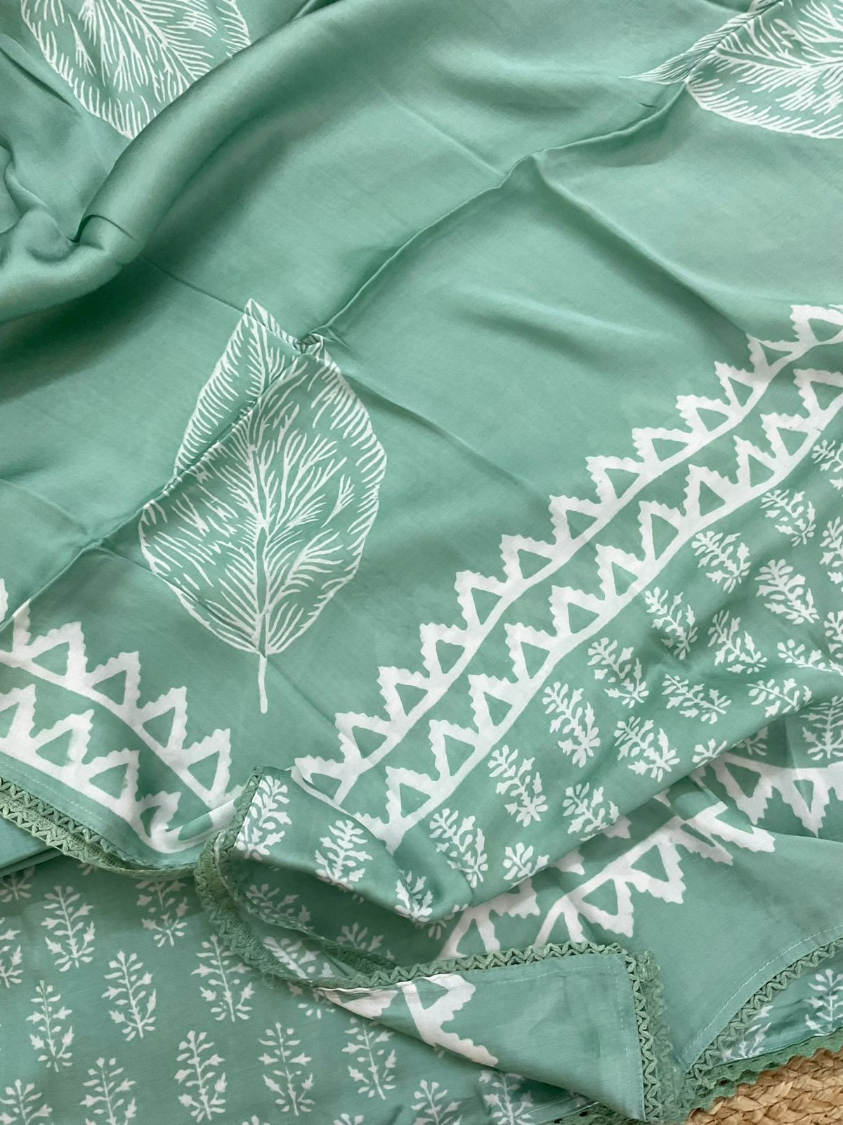 Pure Modal Silk Printed Suit - Sea Green