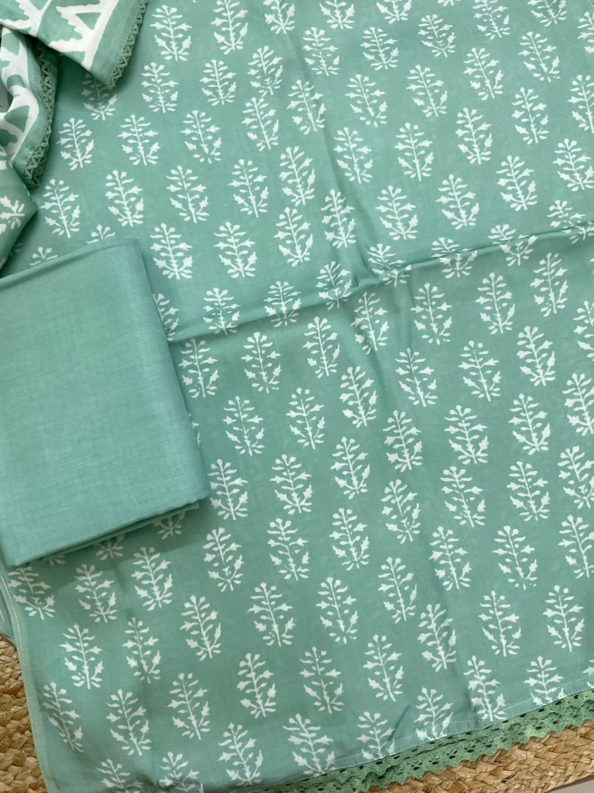 Pure Modal Silk Printed Suit - Sea Green