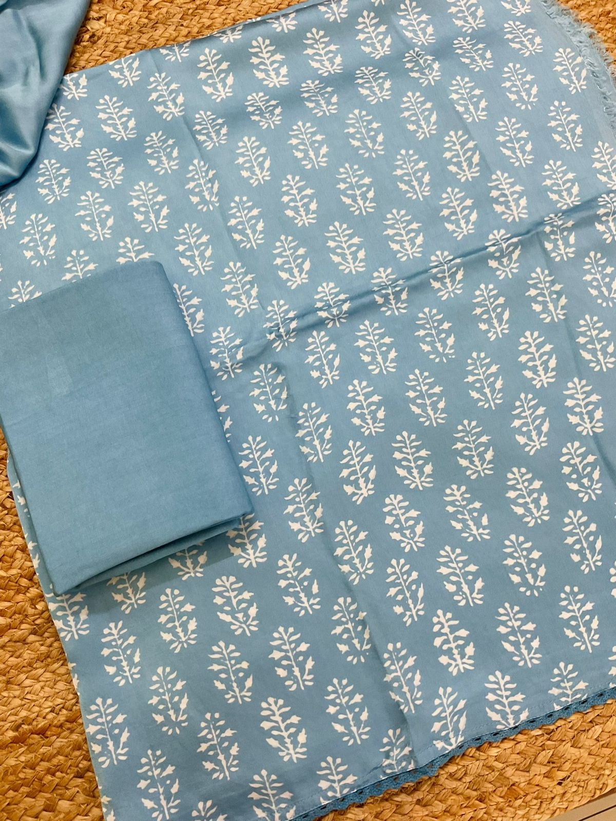 Pure Modal Silk Printed Suit - Blue