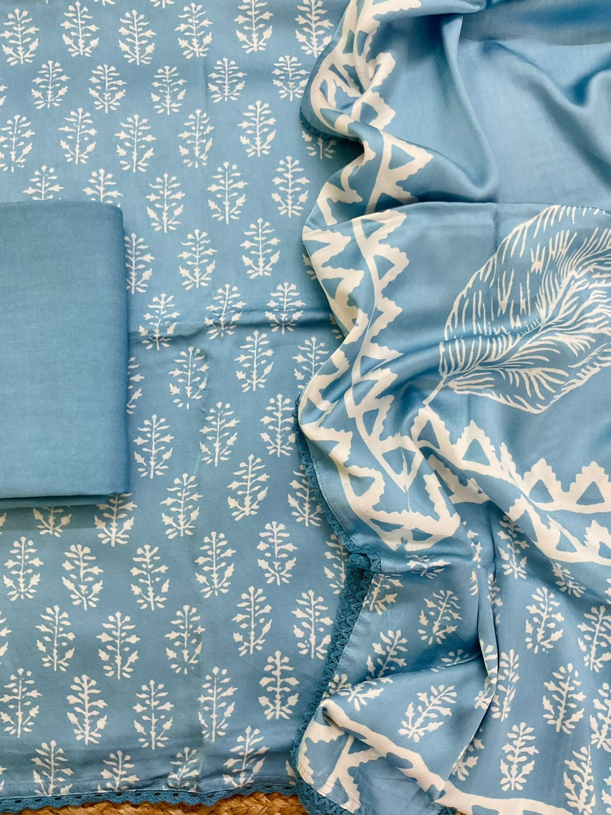 Pure Modal Silk Printed Suit - Blue