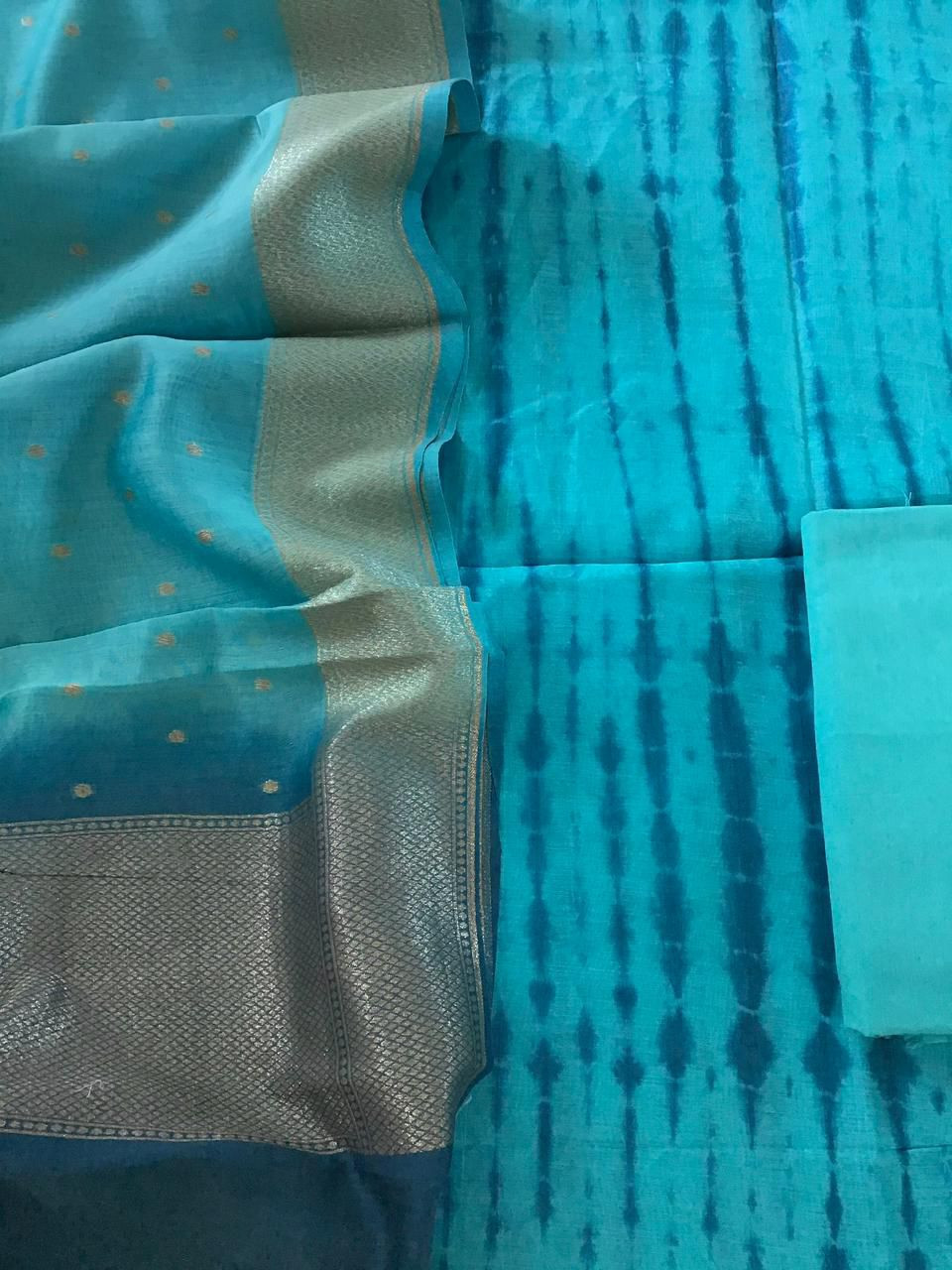 Pure Chanderi Printed Banarasi Weaved Suit - Blue