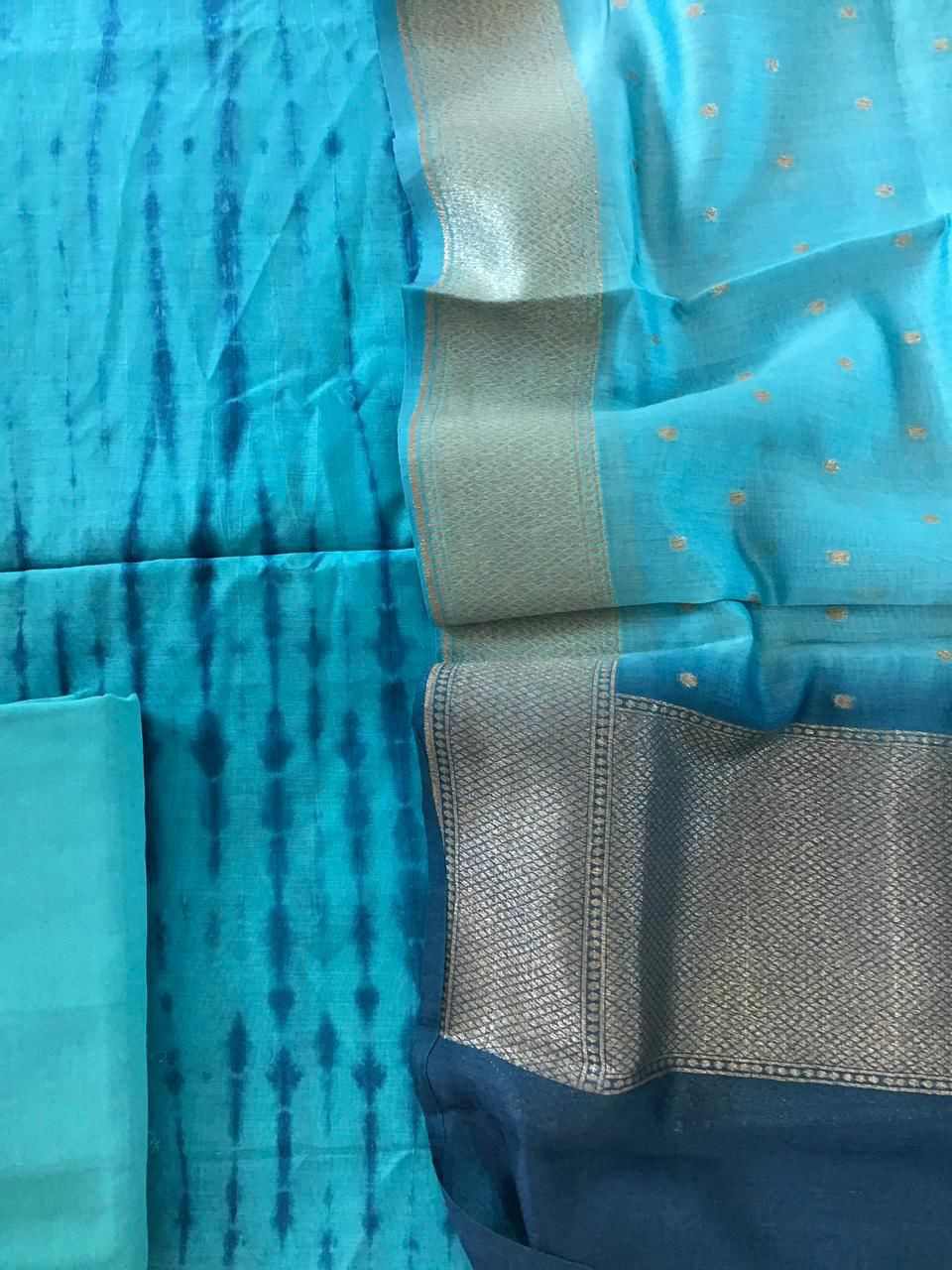 Pure Chanderi Printed Banarasi Weaved Suit - Blue