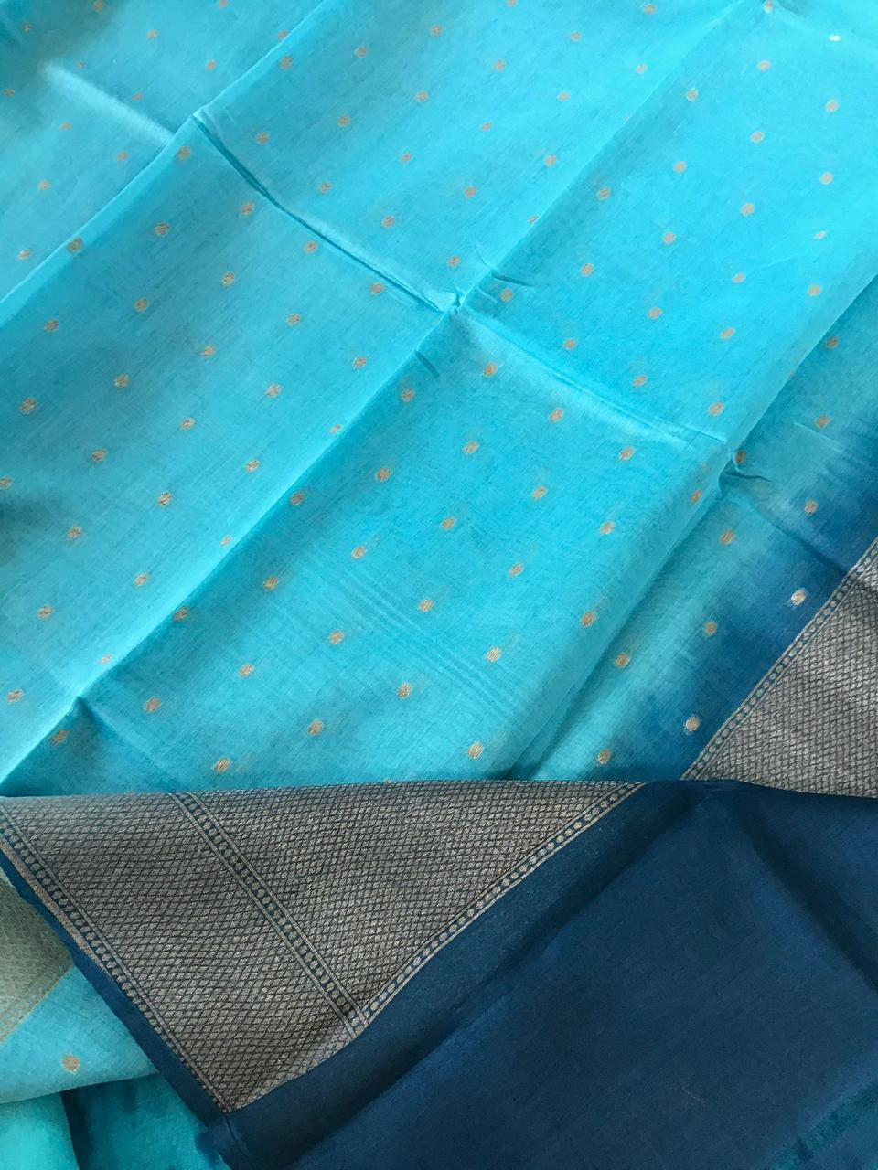 Pure Chanderi Printed Banarasi Weaved Suit - Blue