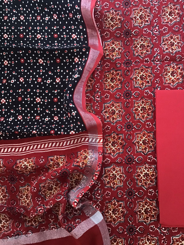 Image of Pure Linen Jute Cotton Printed Suit - Maroon