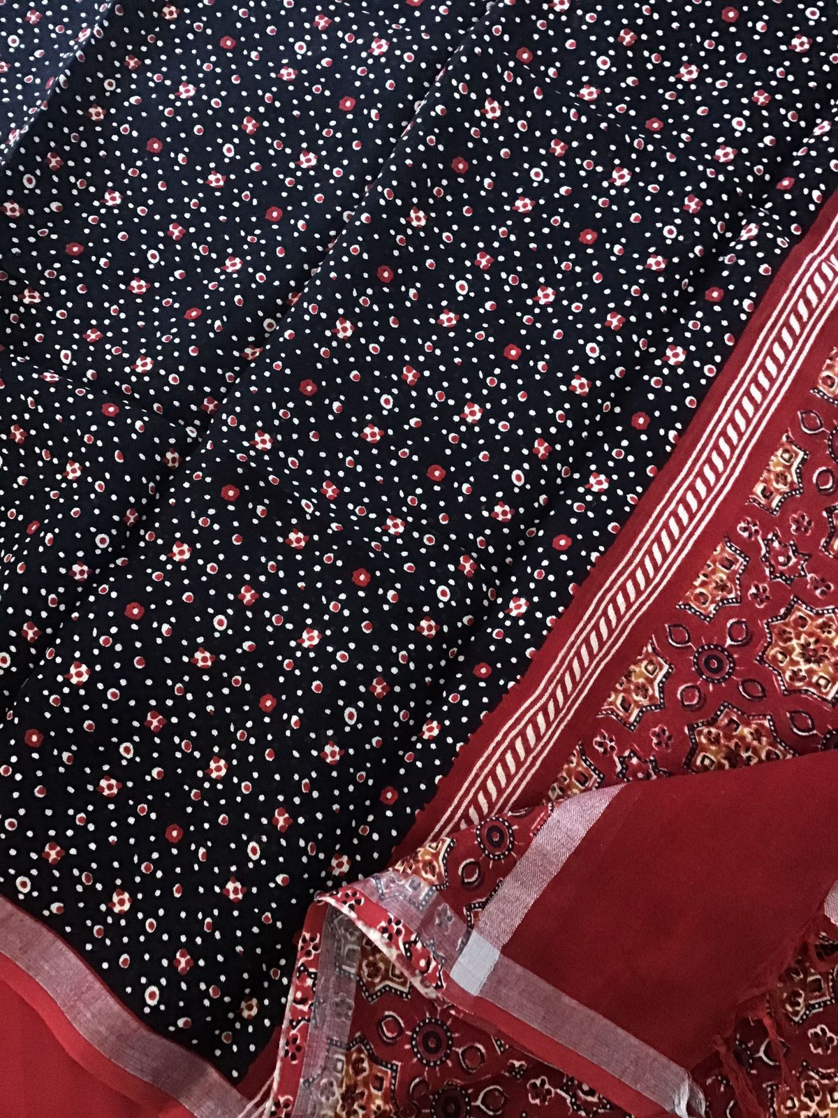 Pure Linen Jute Cotton Printed Suit - Maroon