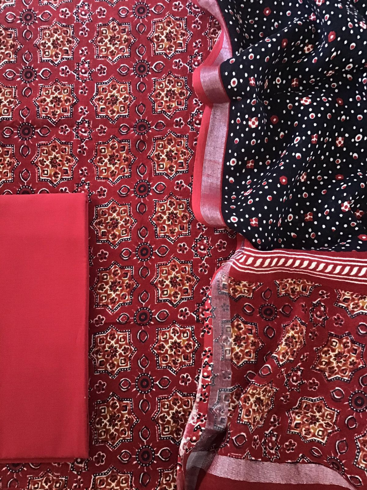 Pure Linen Jute Cotton Printed Suit - Maroon