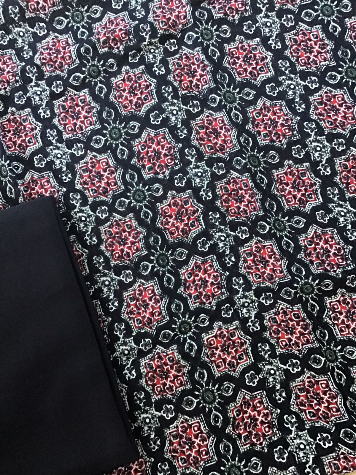 Pure Linen Jute Cotton Printed Suit - Black