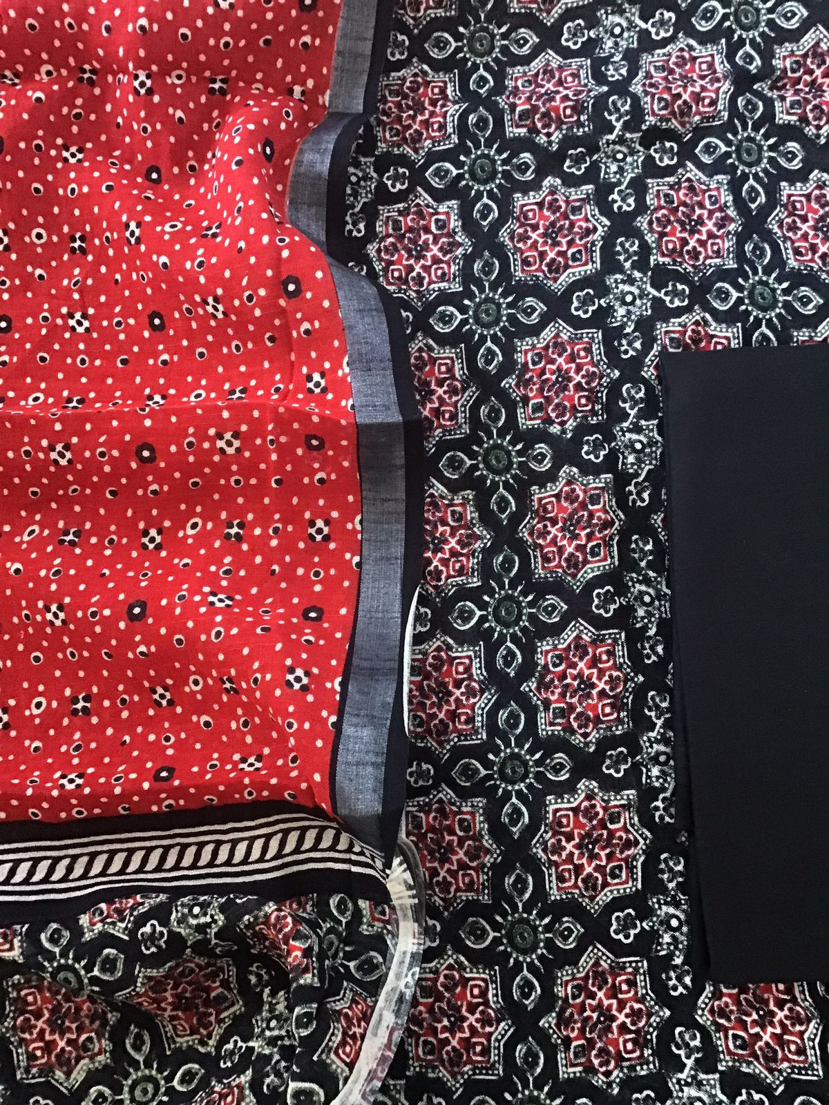 Pure Linen Jute Cotton Printed Suit - Black