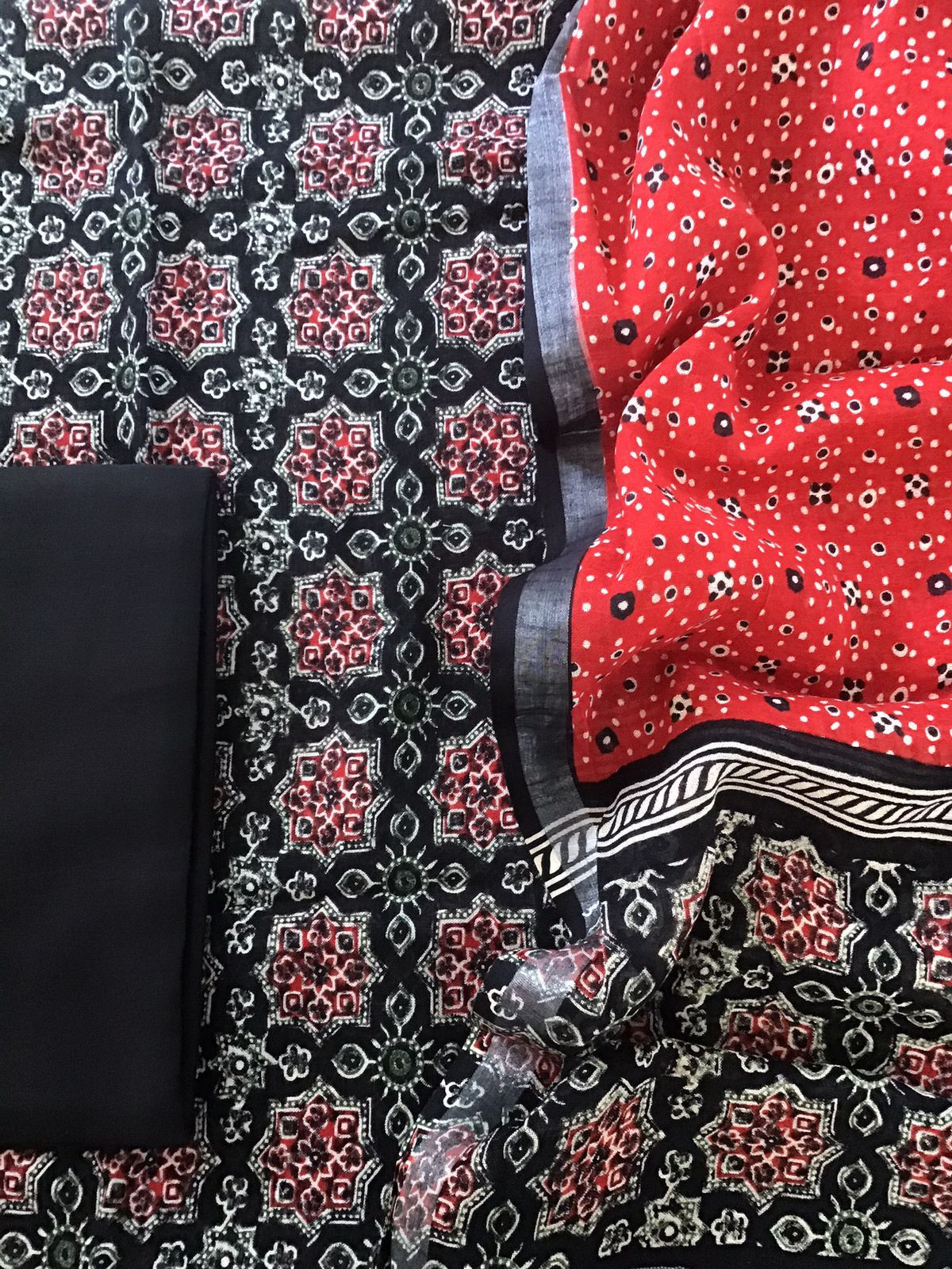 Pure Linen Jute Cotton Printed Suit - Black