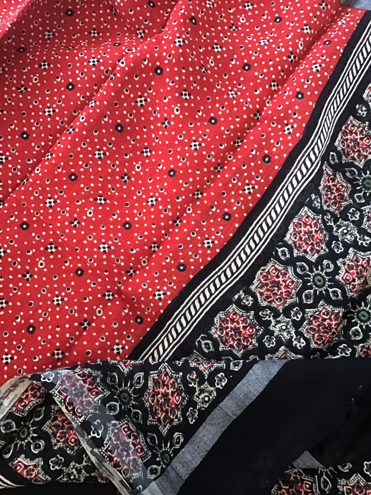 Pure Linen Jute Cotton Printed Suit - Black