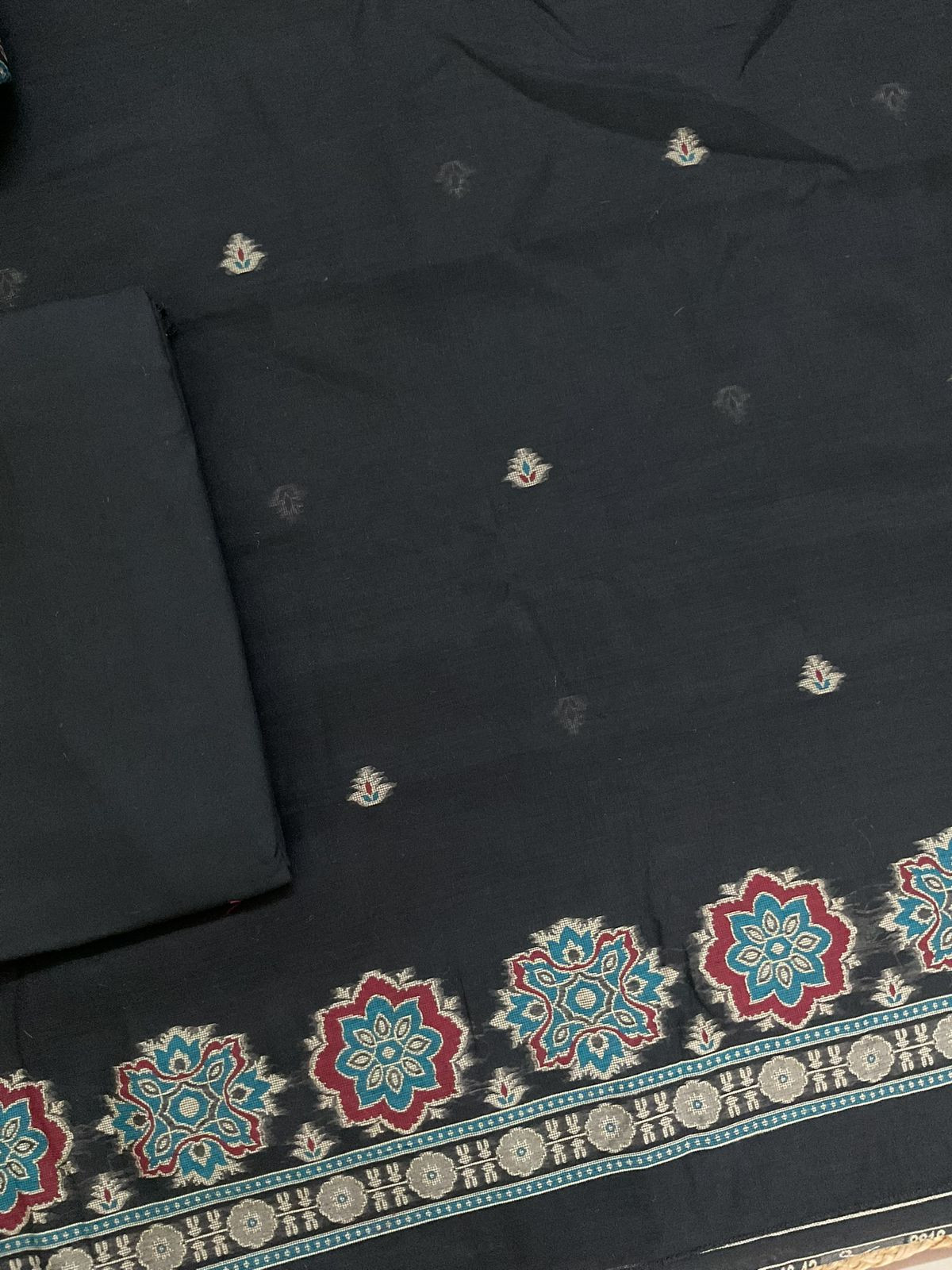 Soft Kora Chanderi Jamdani Weaved Suit - Black