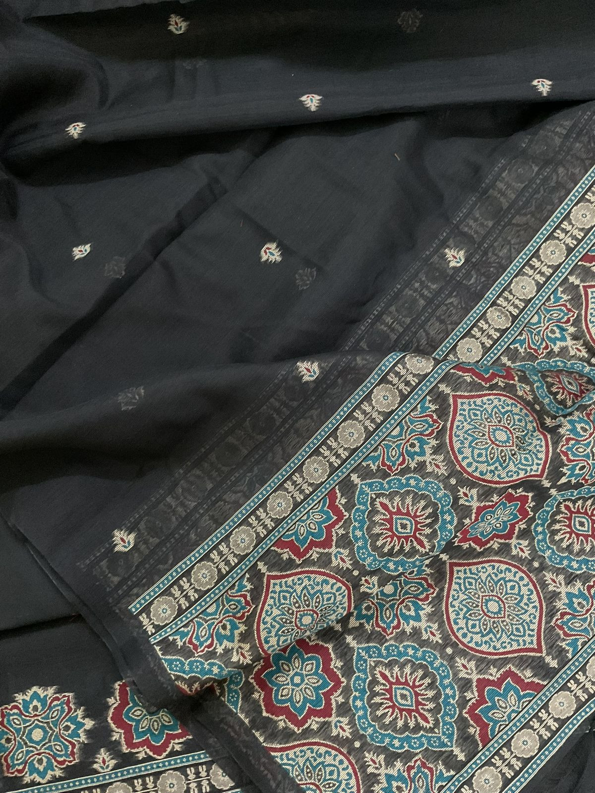 Soft Kora Chanderi Jamdani Weaved Suit - Black