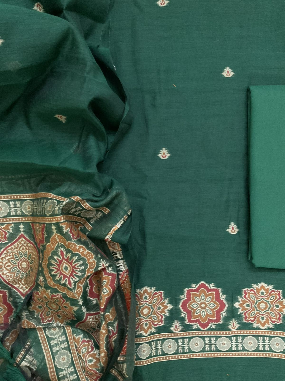 Soft Kora Chanderi Jamdani Weaved Suit - Green