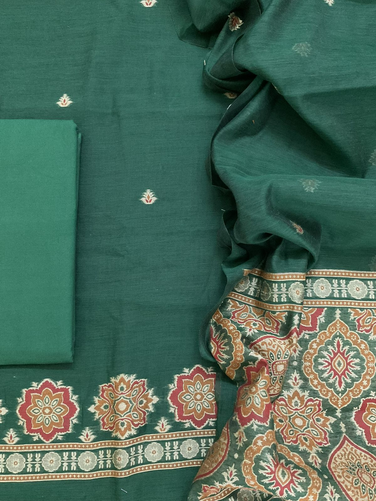 Soft Kora Chanderi Jamdani Weaved Suit - Green