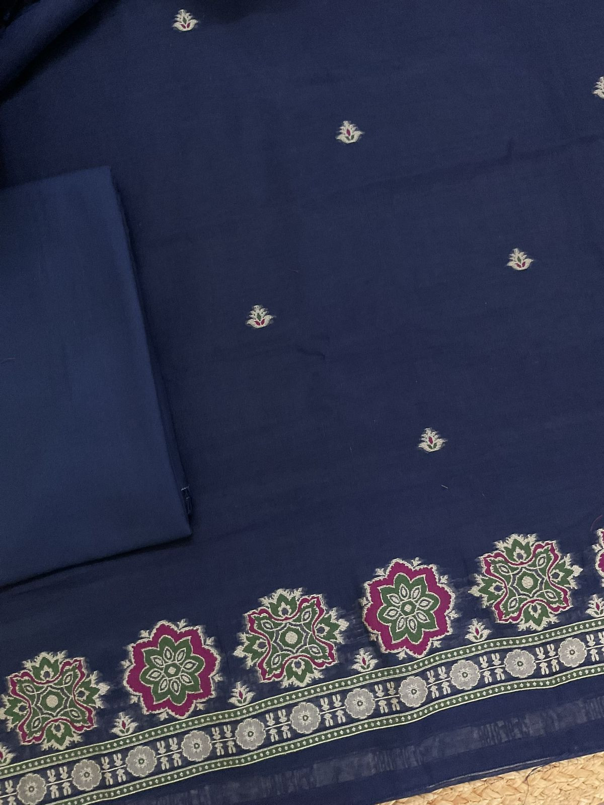 Soft Kora Chanderi Jamdani Weaved Suit - Blue