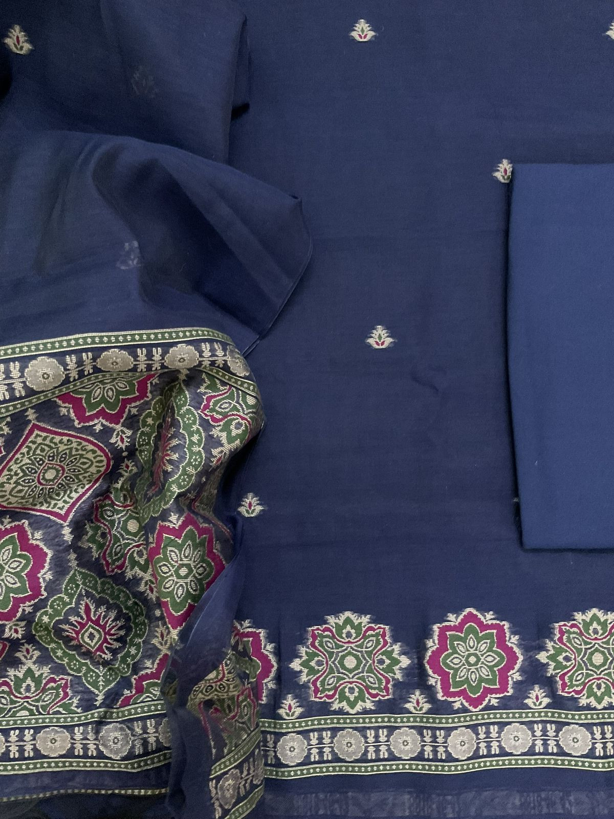 Soft Kora Chanderi Jamdani Weaved Suit - Blue