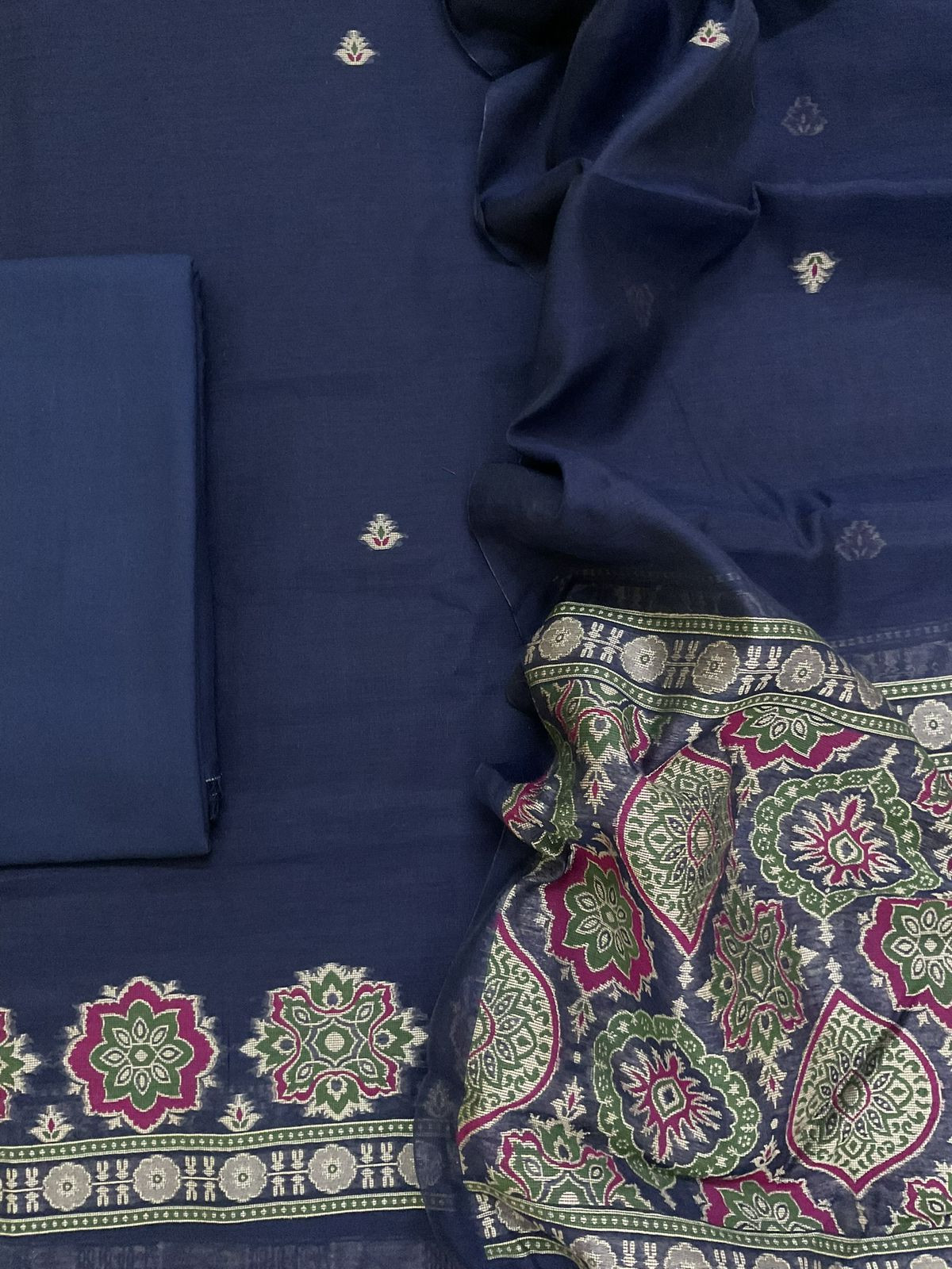 Soft Kora Chanderi Jamdani Weaved Suit - Blue