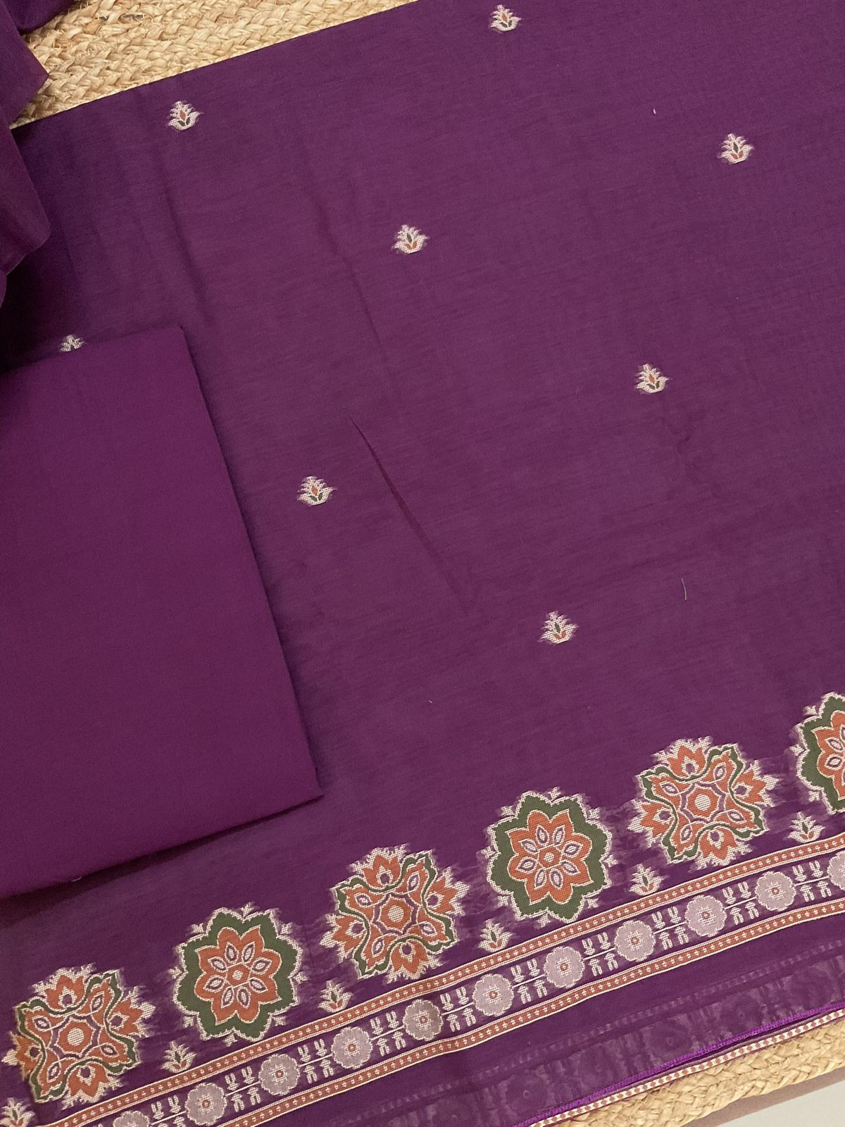 Soft Kora Chanderi Jamdani Weaved Suit - Wine