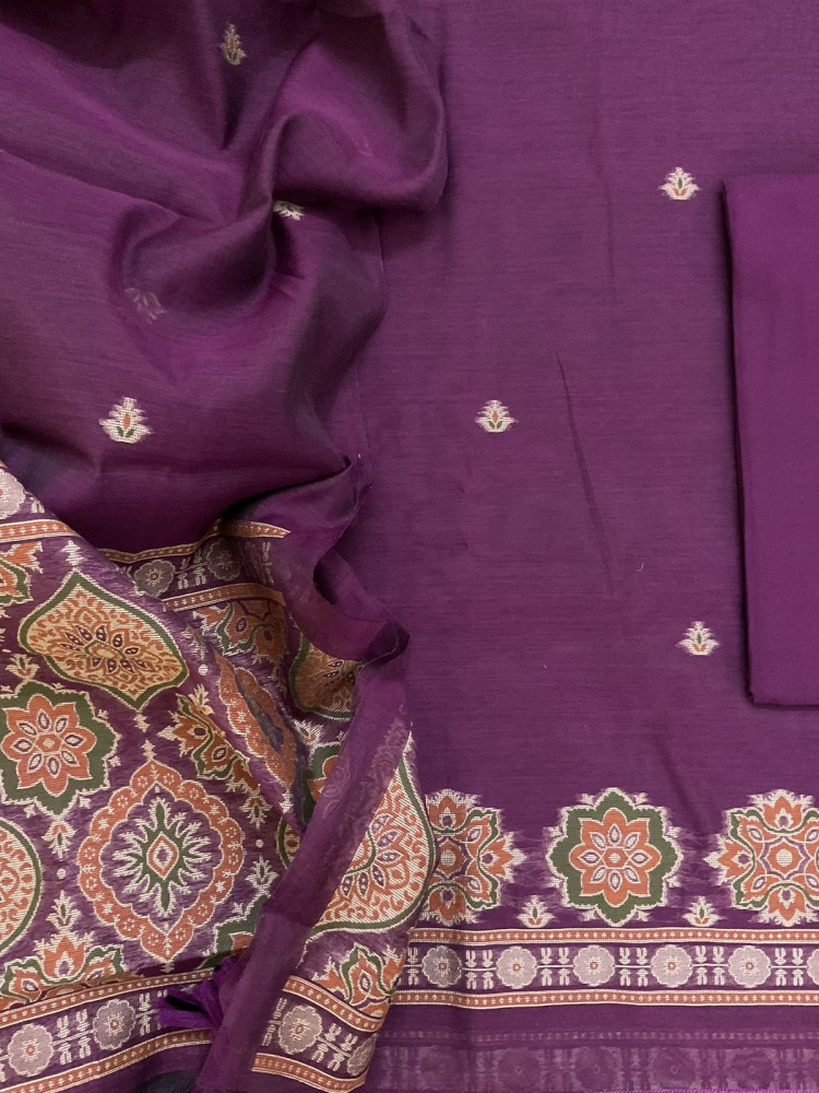 Image of Soft Kora Chanderi Jamdani Weaved Suit - Wine
