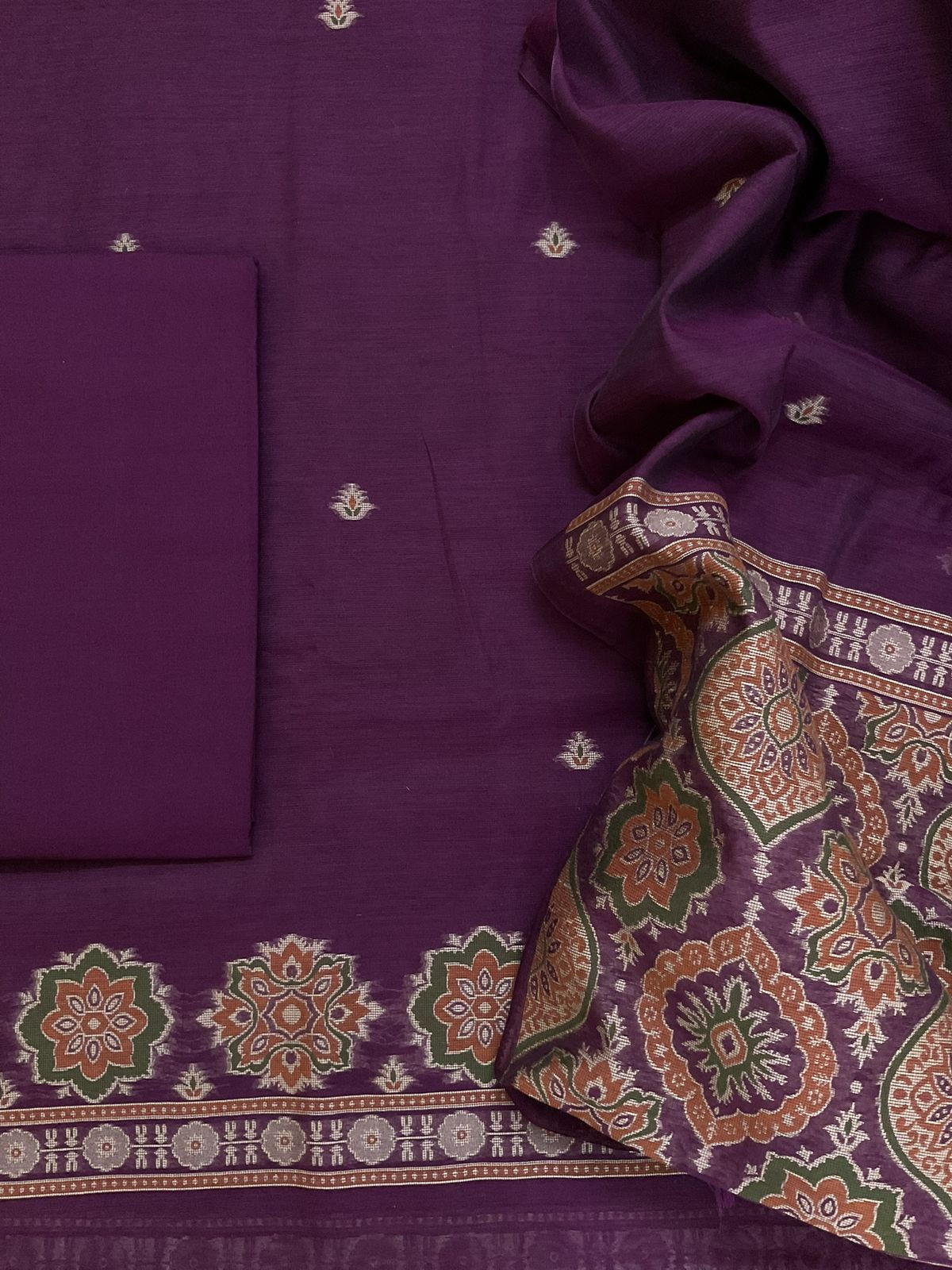 Soft Kora Chanderi Jamdani Weaved Suit - Wine