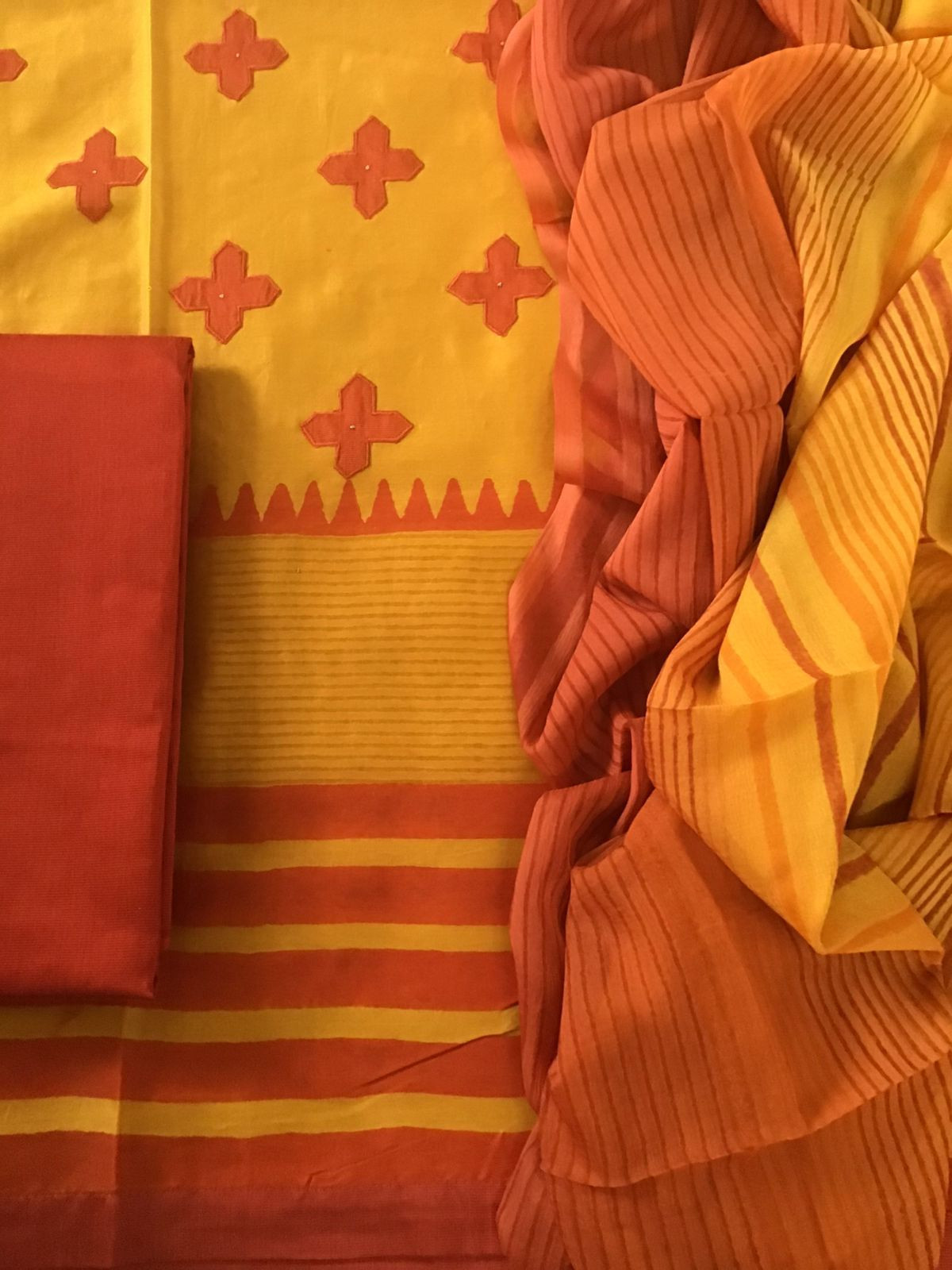 Pure Chanderi Printed Embroidered Suit - Yellow