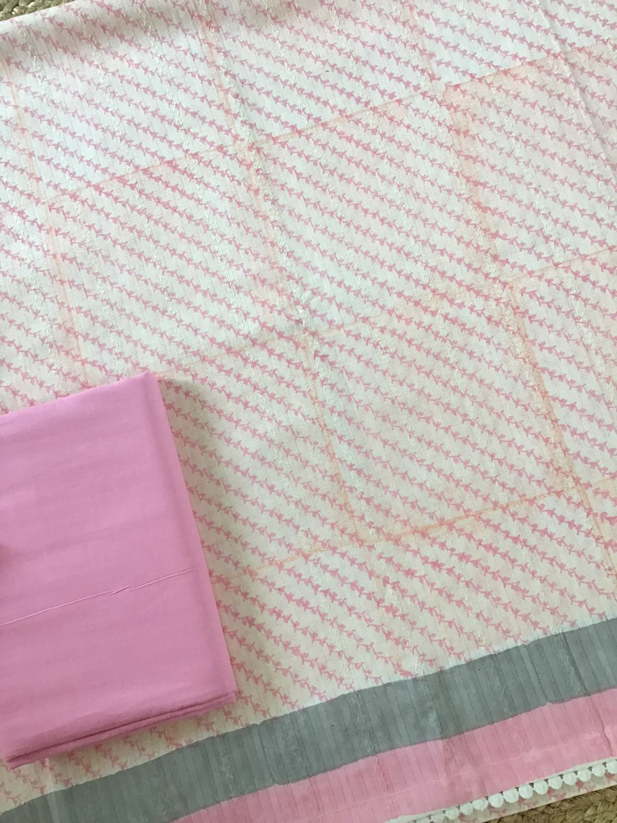 Pure Cotton Printed Self Weaved Suit - Pink