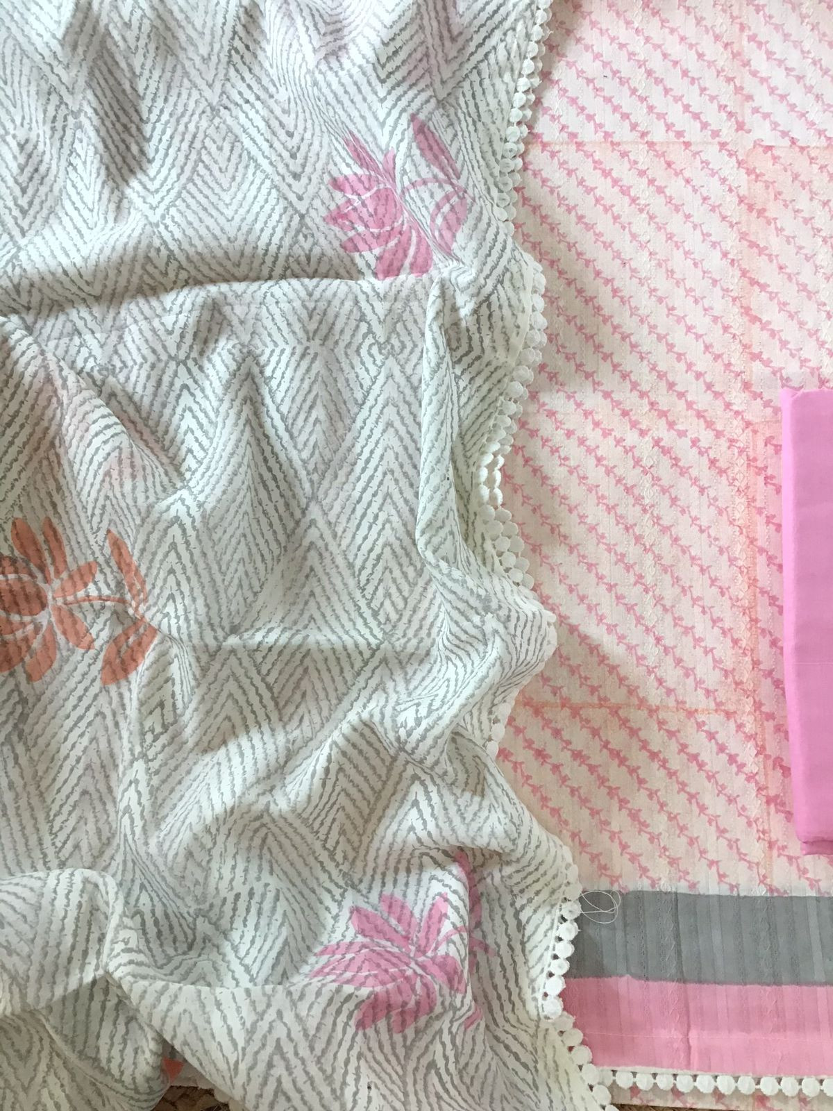 Pure Cotton Printed Self Weaved Suit - Pink