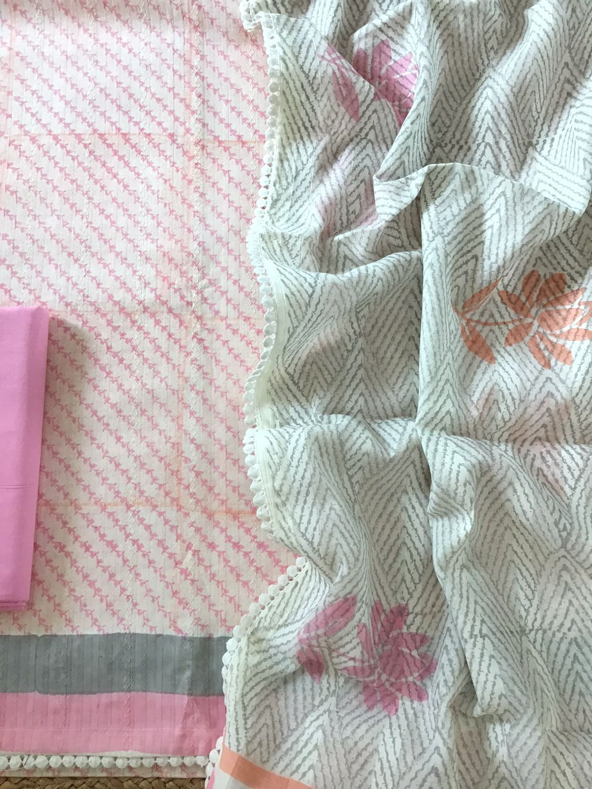 Pure Cotton Printed Self Weaved Suit - Pink