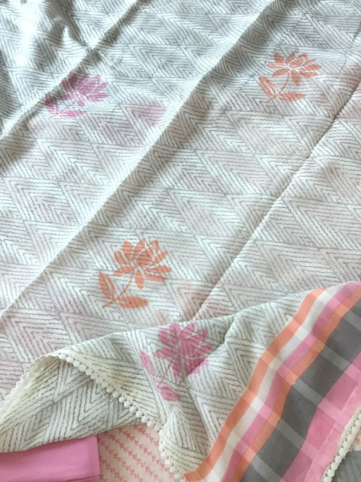 Pure Cotton Printed Self Weaved Suit - Pink