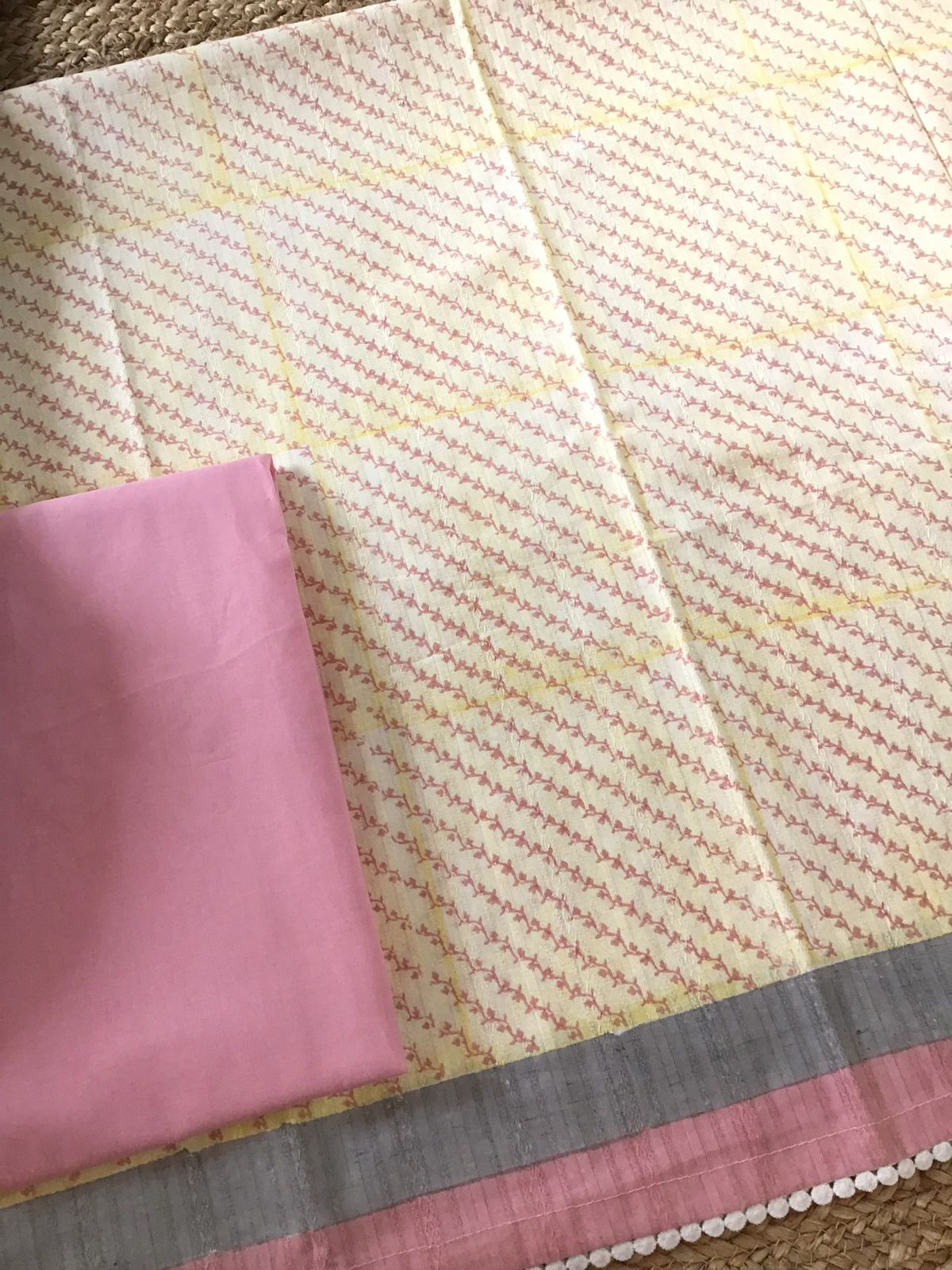 Pure Cotton Printed Self Weaved Suit - Yellow