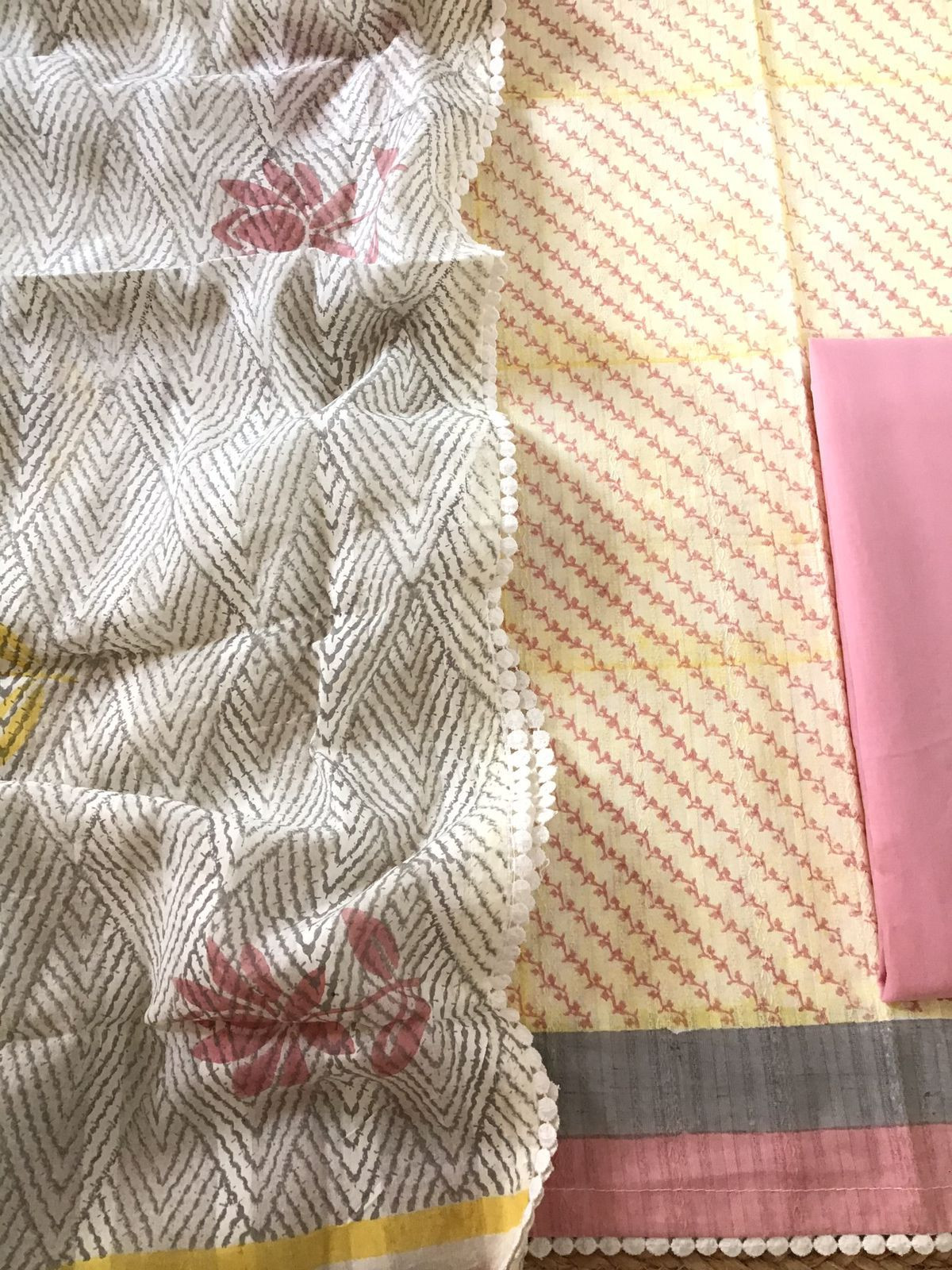 Pure Cotton Printed Self Weaved Suit - Yellow