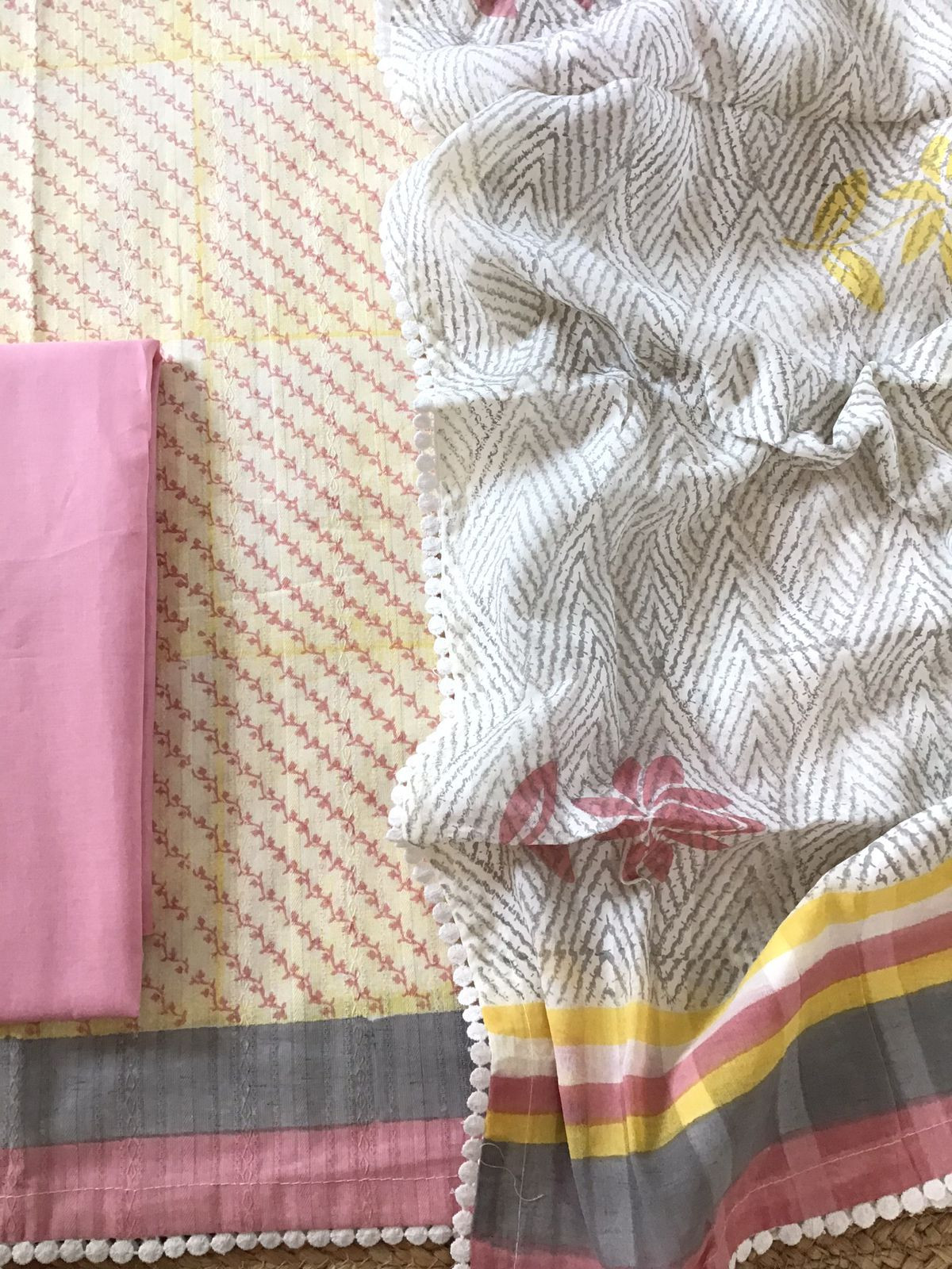 Pure Cotton Printed Self Weaved Suit - Yellow