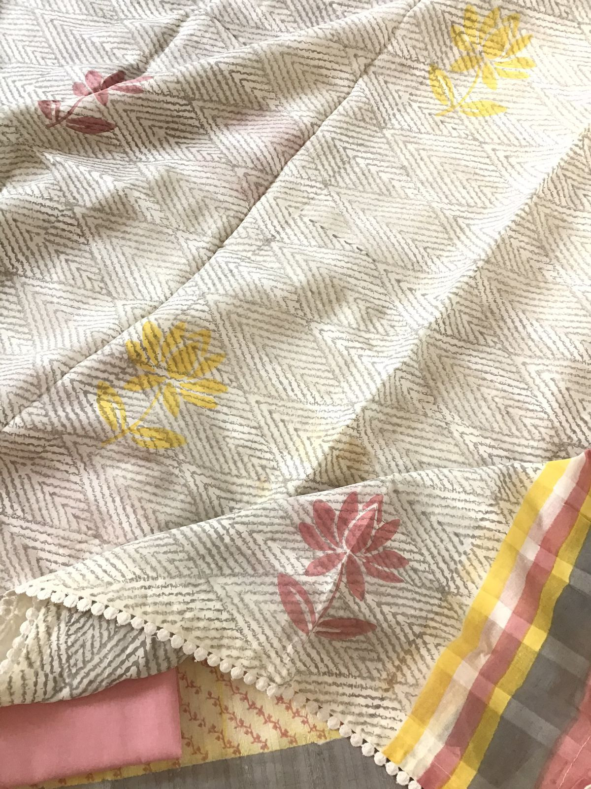 Pure Cotton Printed Self Weaved Suit - Yellow