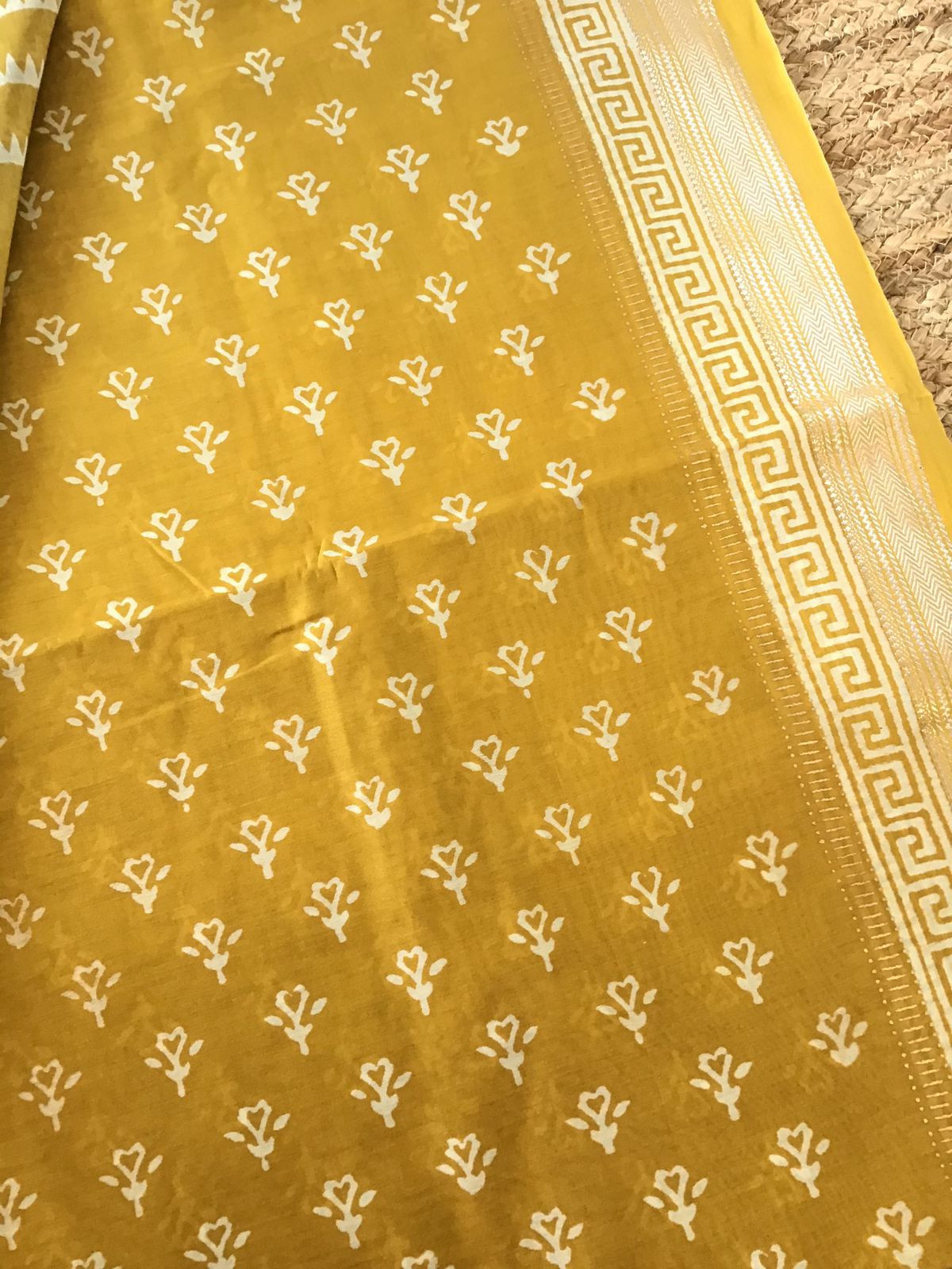 Pure Maheshwari Silk Printed Suit - Yellow