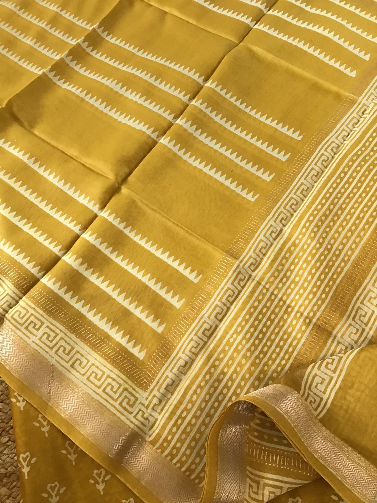 Pure Maheshwari Silk Printed Suit - Yellow