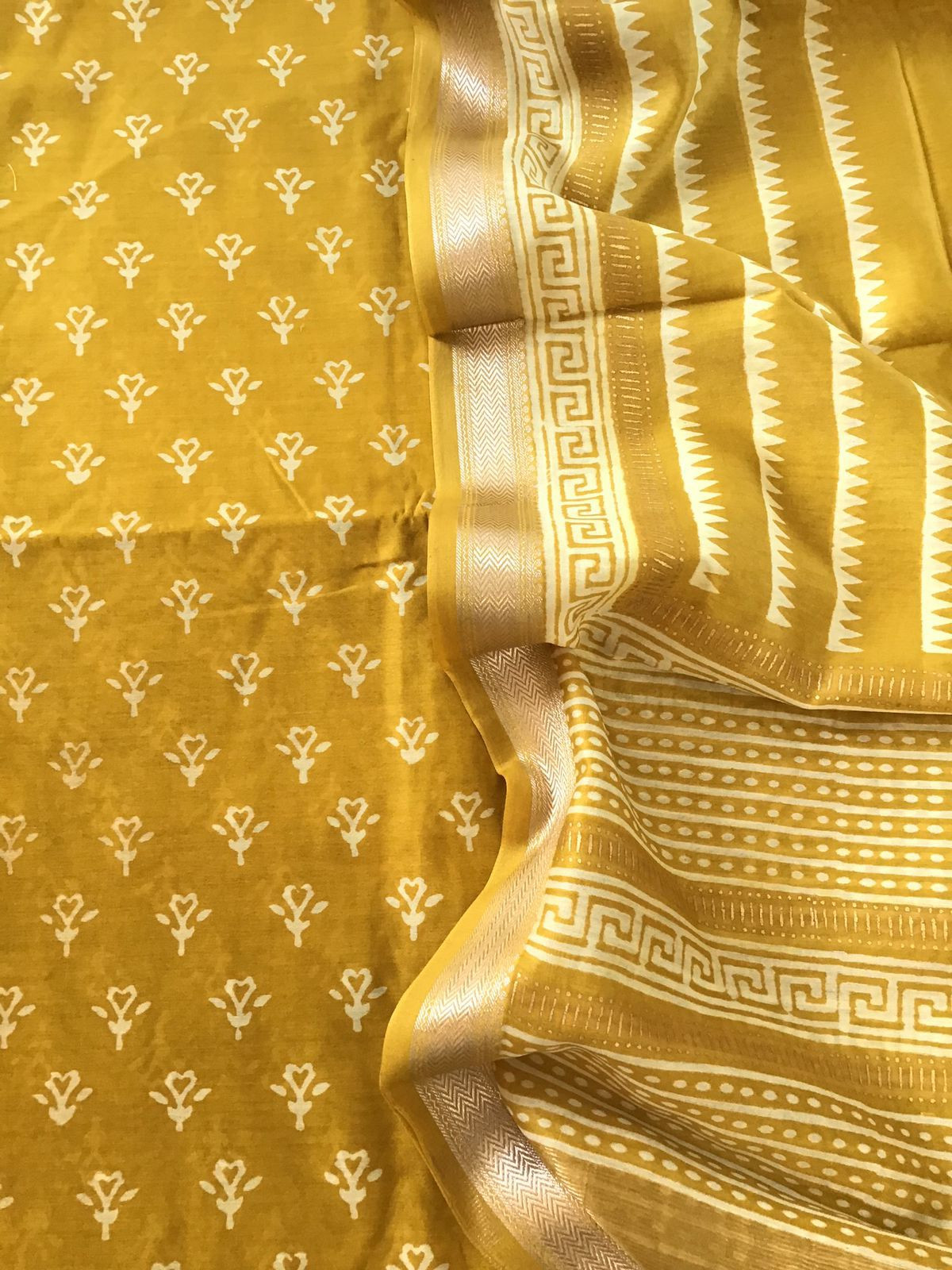 Pure Maheshwari Silk Printed Suit - Yellow