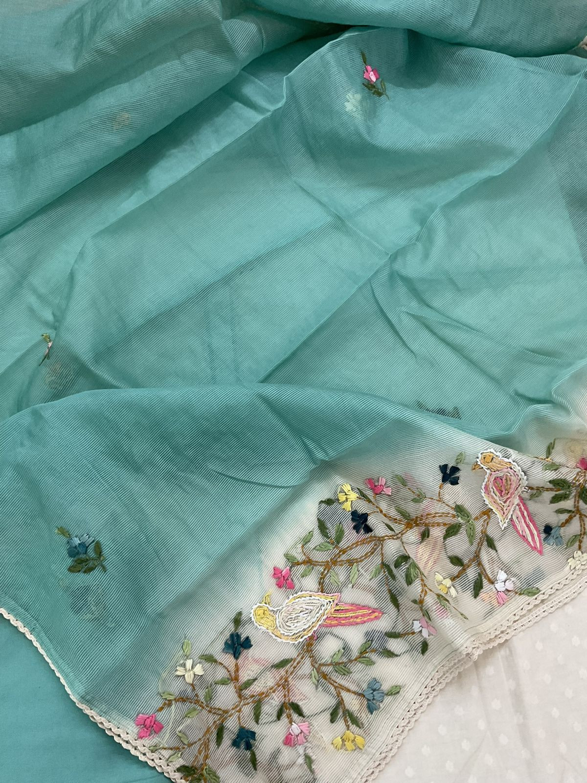 Pure Cotton Self Weaved Embroidered Suit - Off White