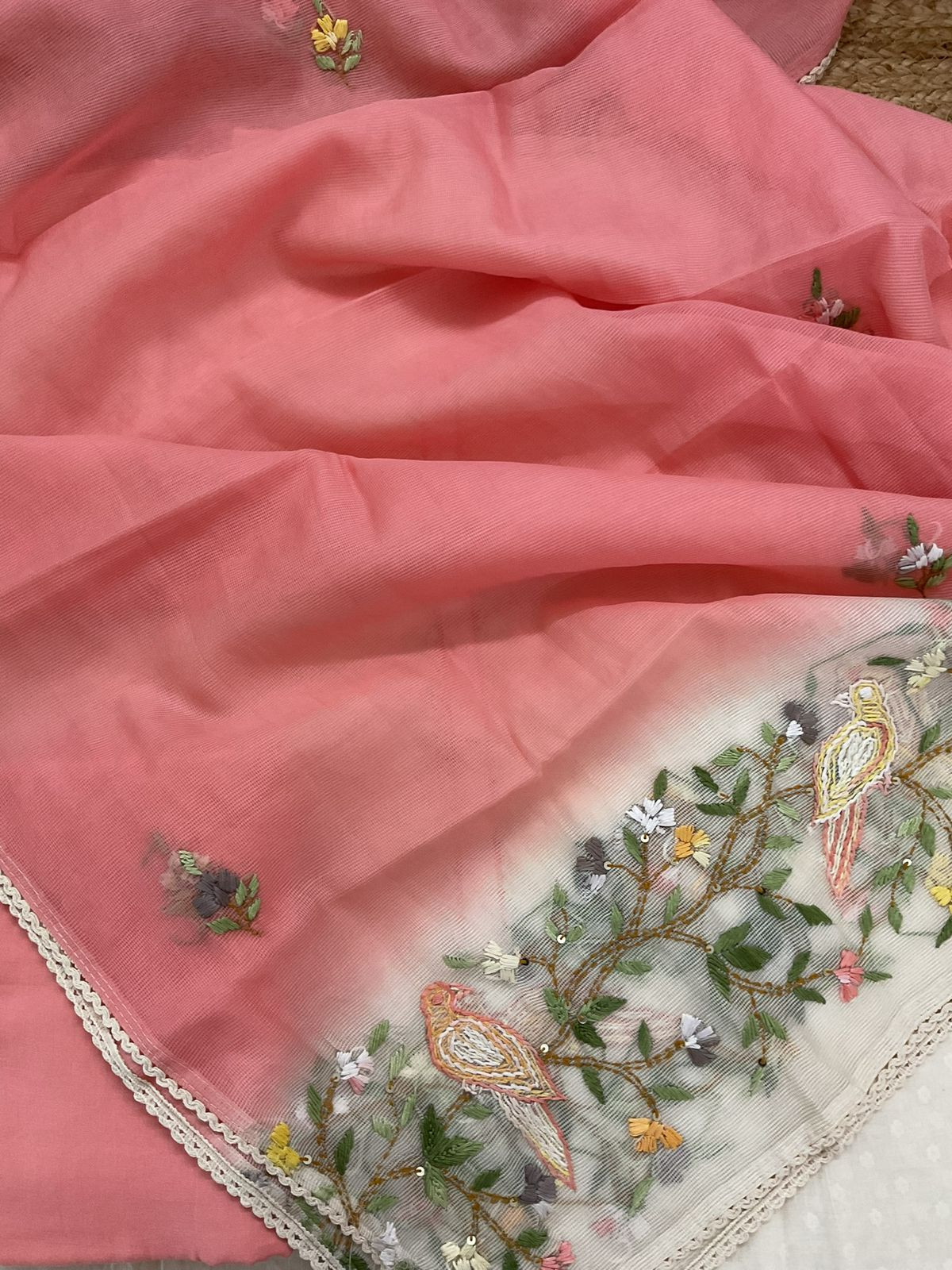 Pure Cotton Self Weaved Embroidered Suit - Off White