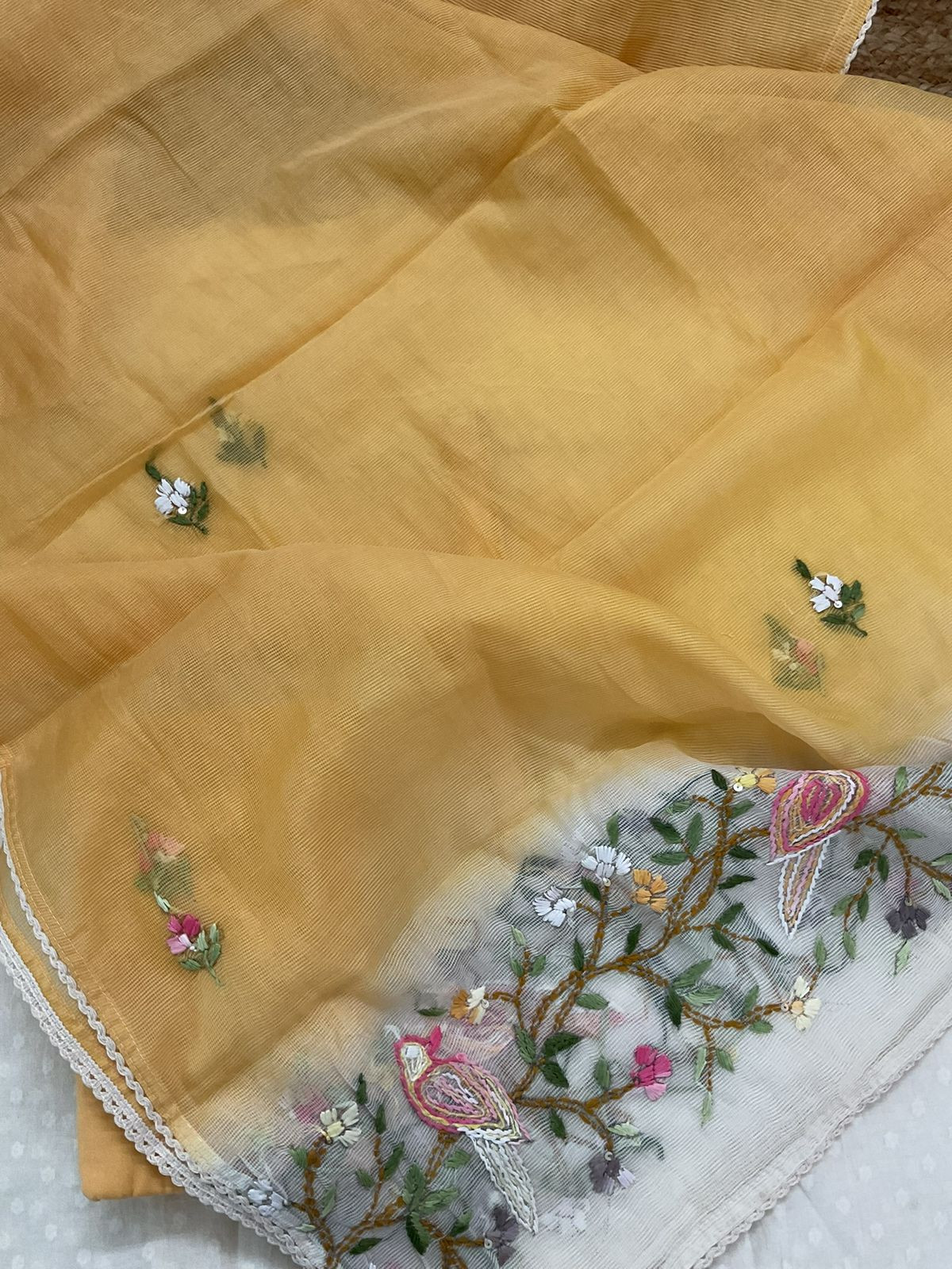 Pure Cotton Self Weaved Embroidered Suit - Off White