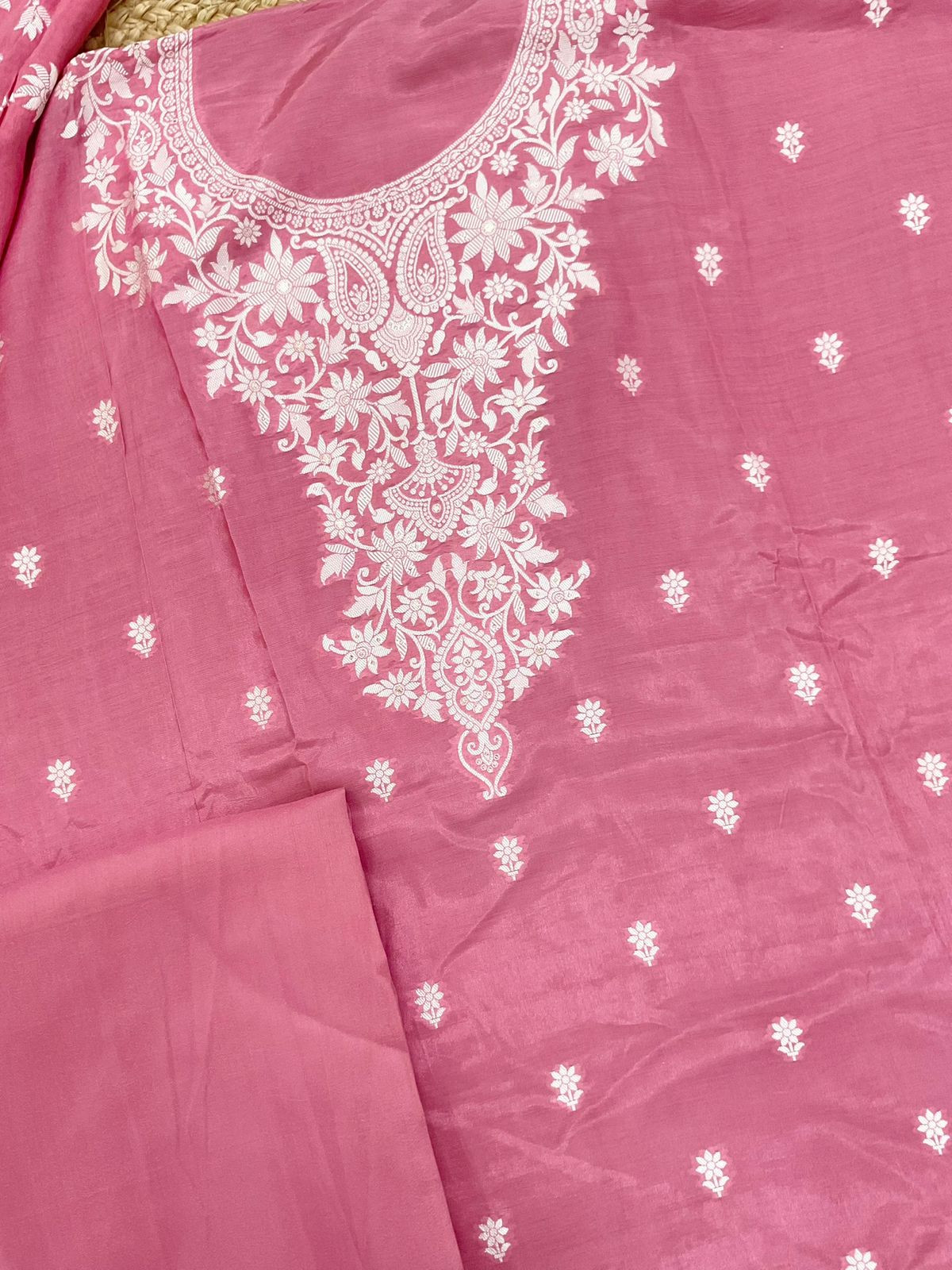 Pure Muslin Silk Banarasi Weaved Suit - Pink