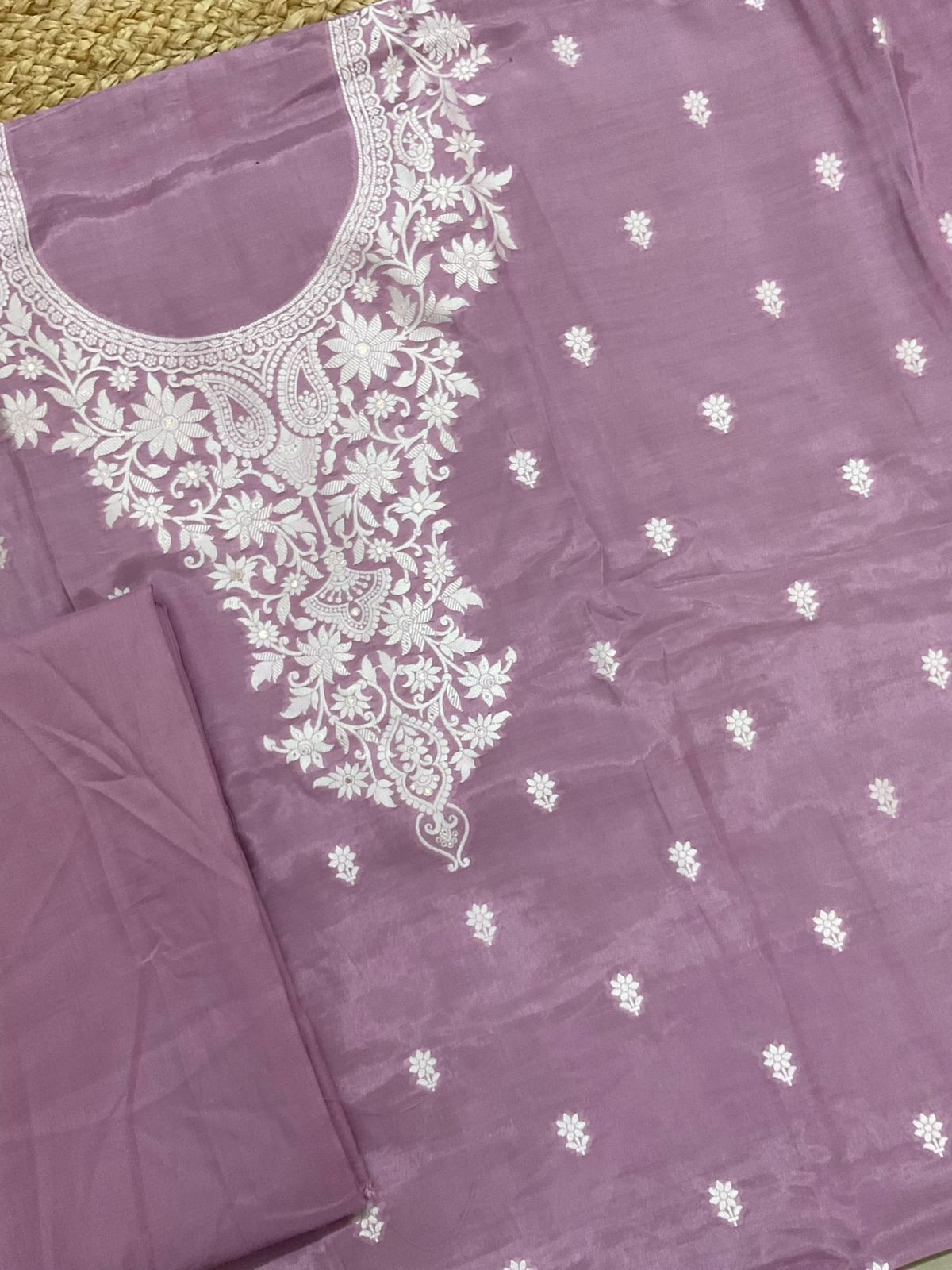 Pure Muslin Silk Banarasi Weaved Suit - Lavender