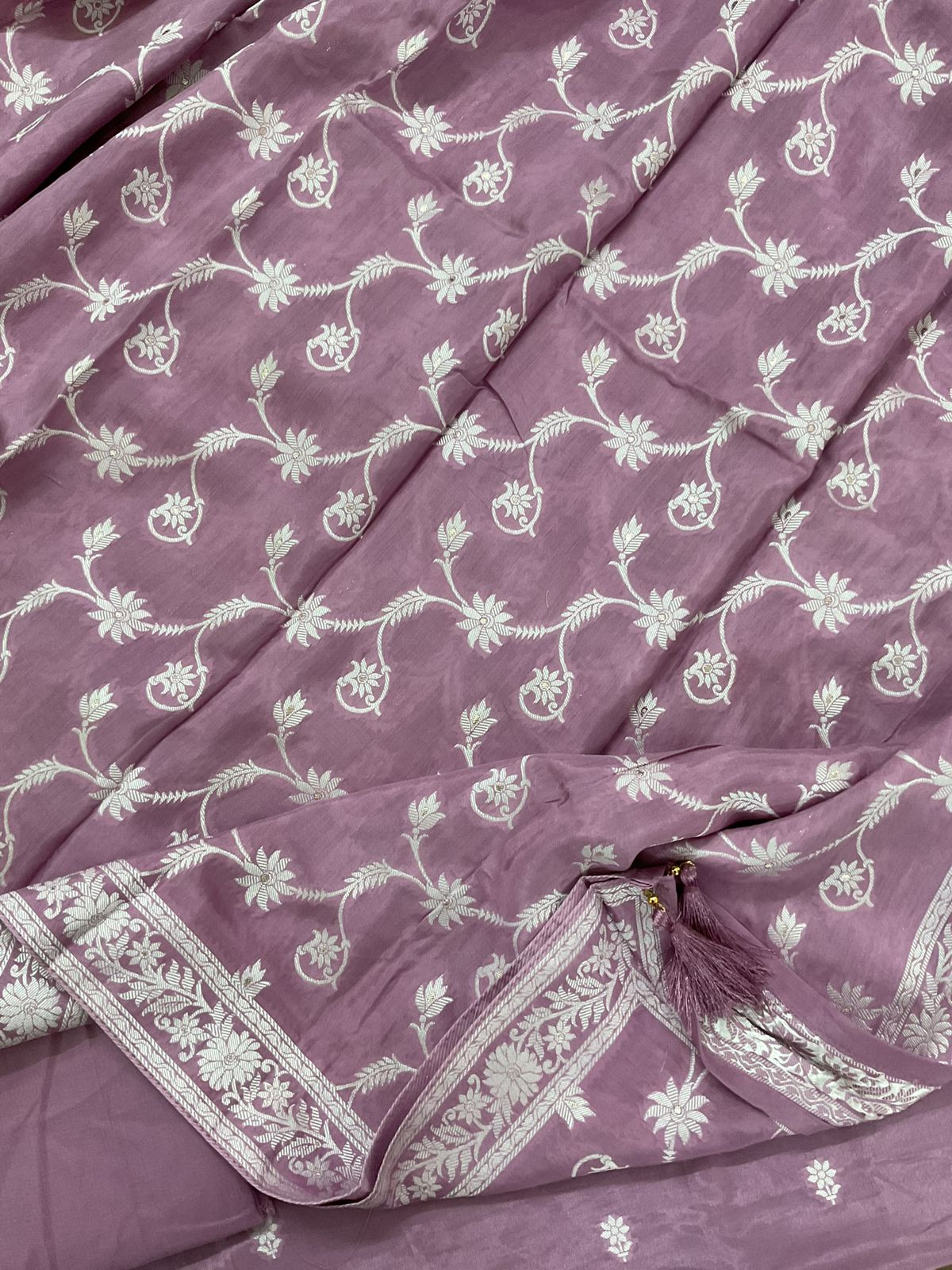 Pure Muslin Silk Banarasi Weaved Suit - Lavender