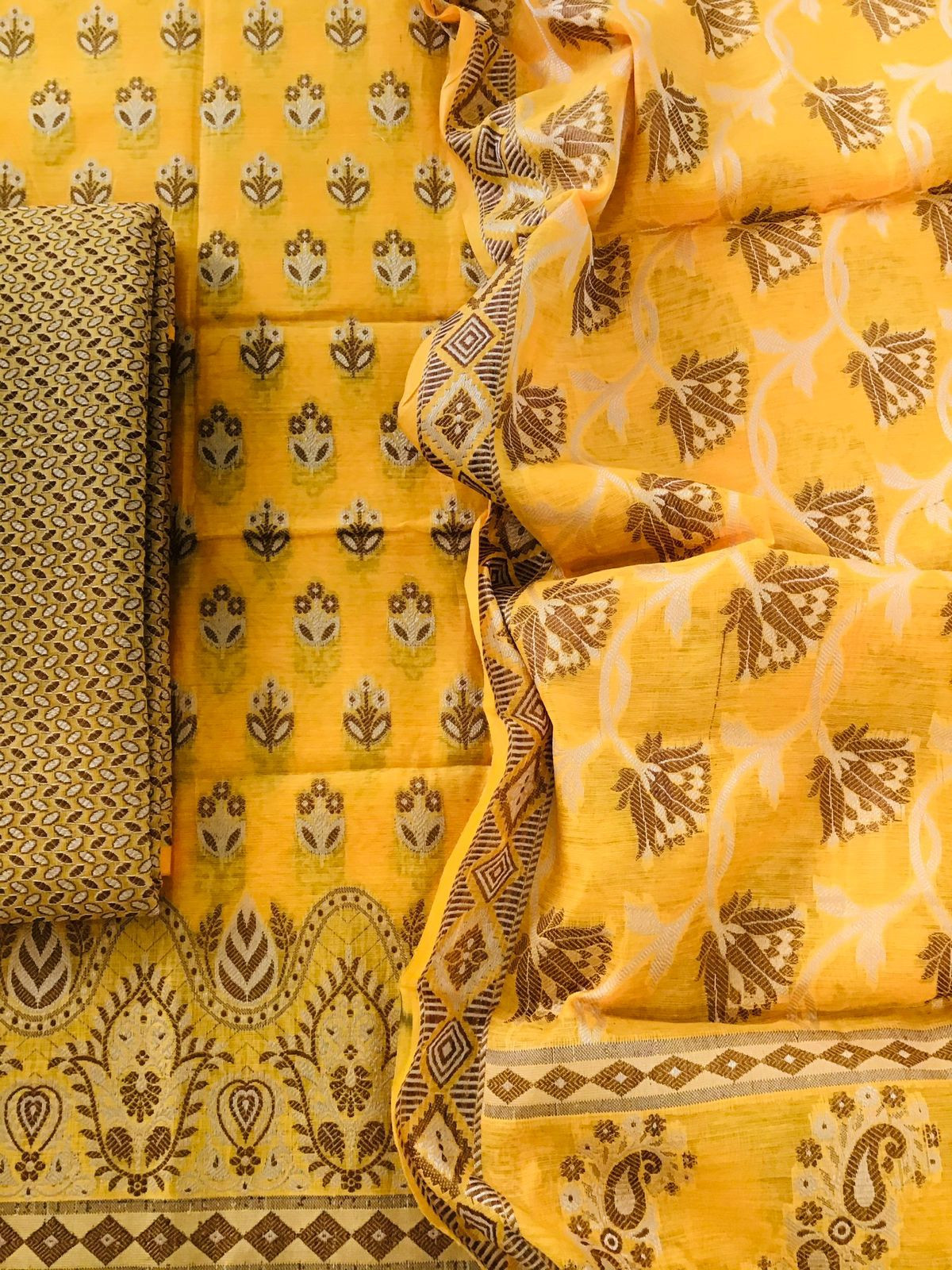 Soft Chanderi Banarasi Weaved Suit - Yellow