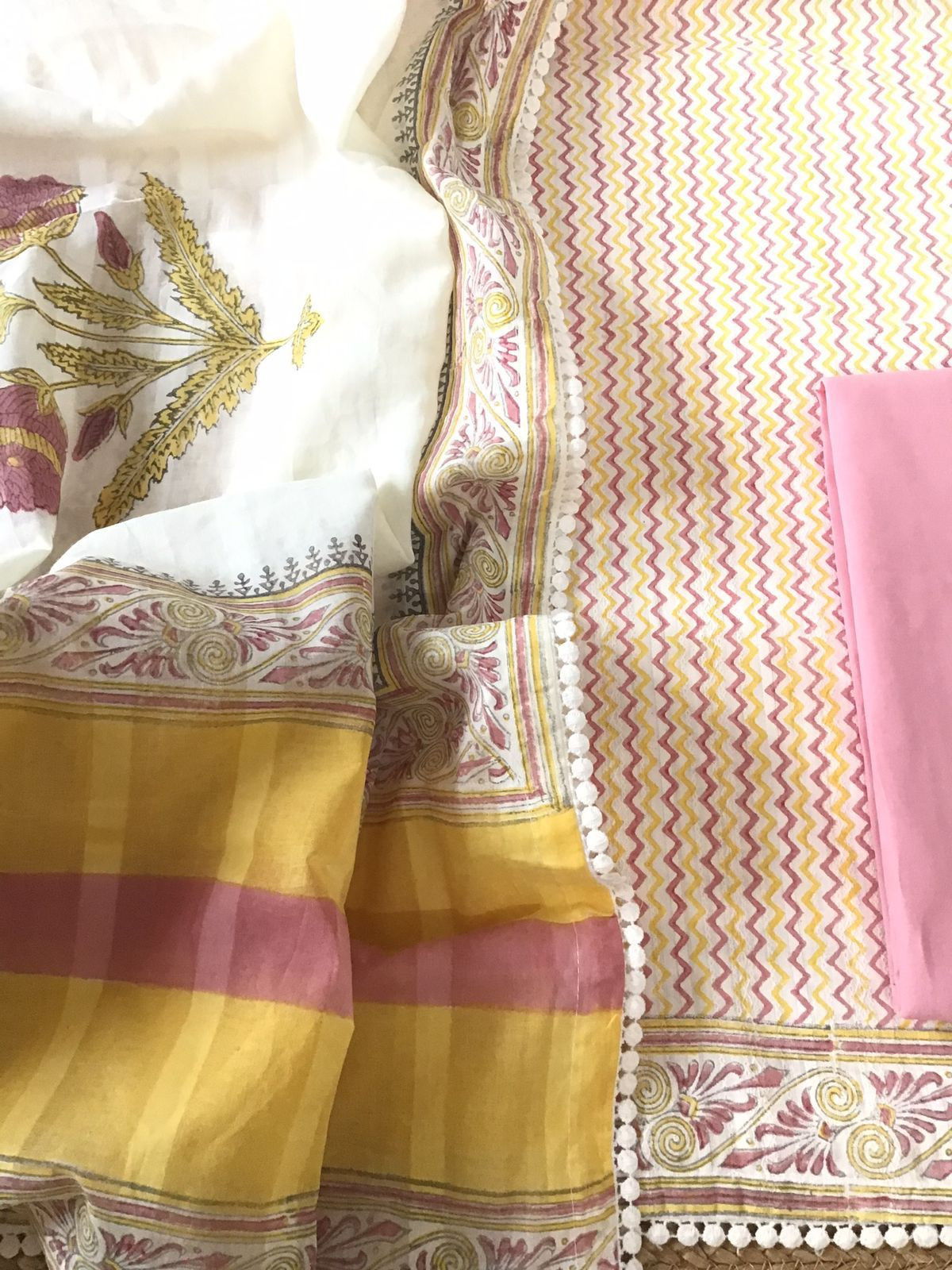 Pure Cotton Printed Self Weaved Suit - Off White