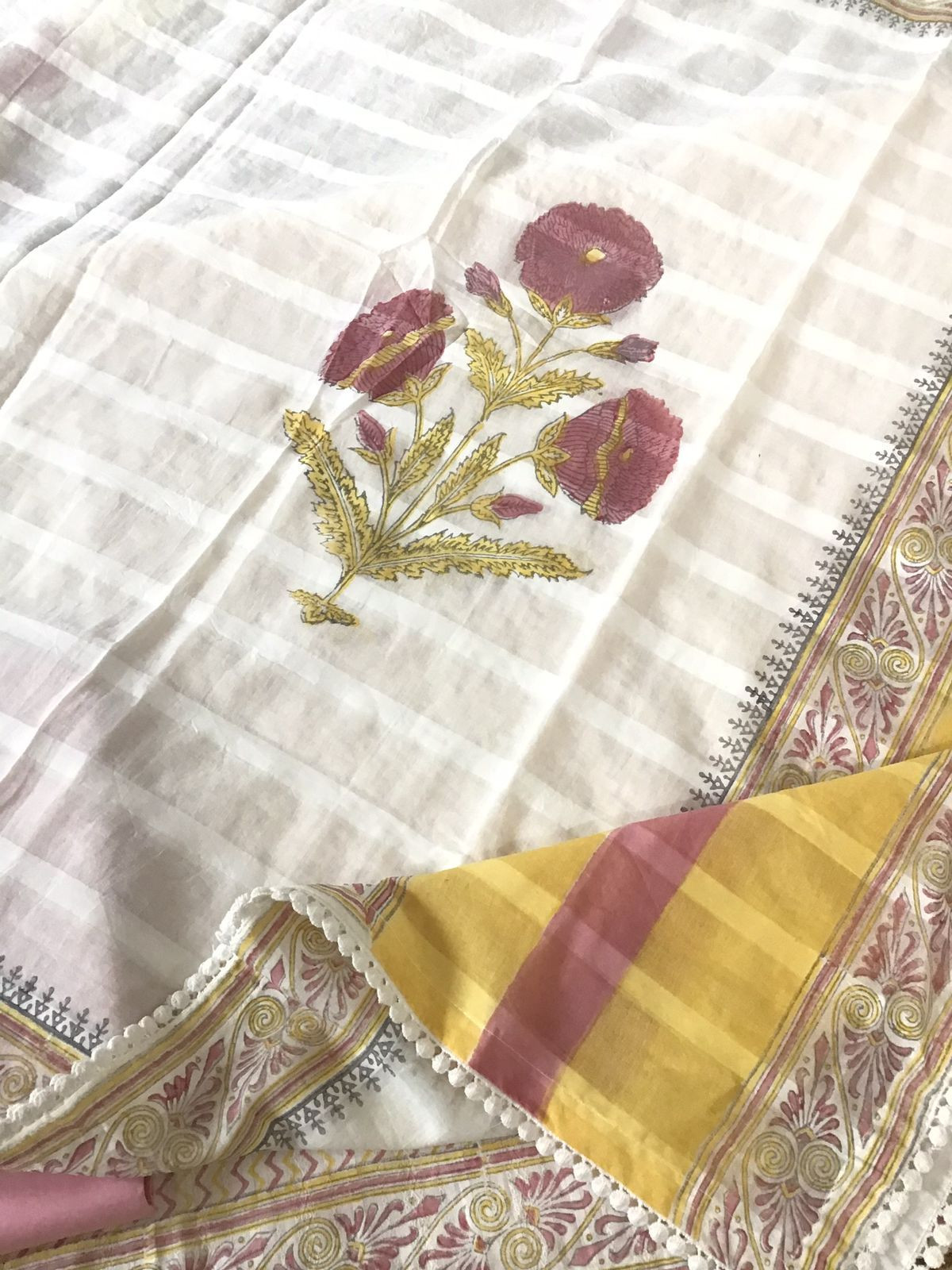 Pure Cotton Printed Self Weaved Suit - Off White